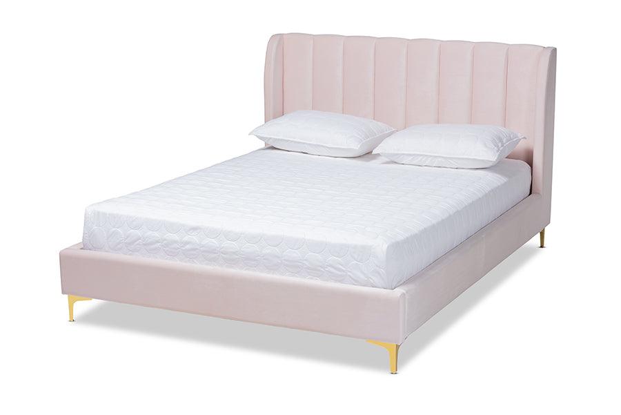 Saverio Glam and Luxe Light Velvet Fabric Upholstered Platform Bed
