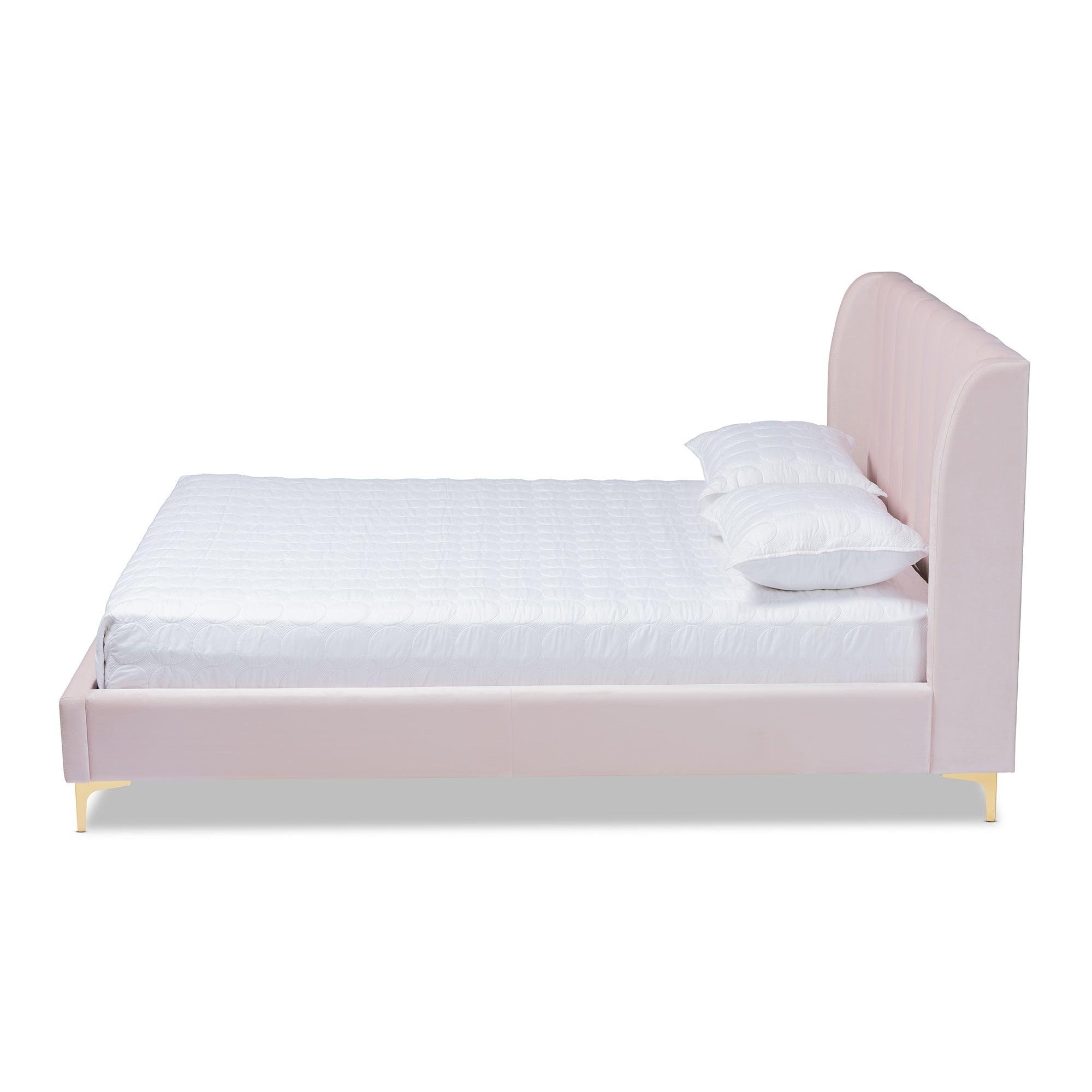 Saverio Glam and Luxe Light Velvet Fabric Upholstered Platform Bed