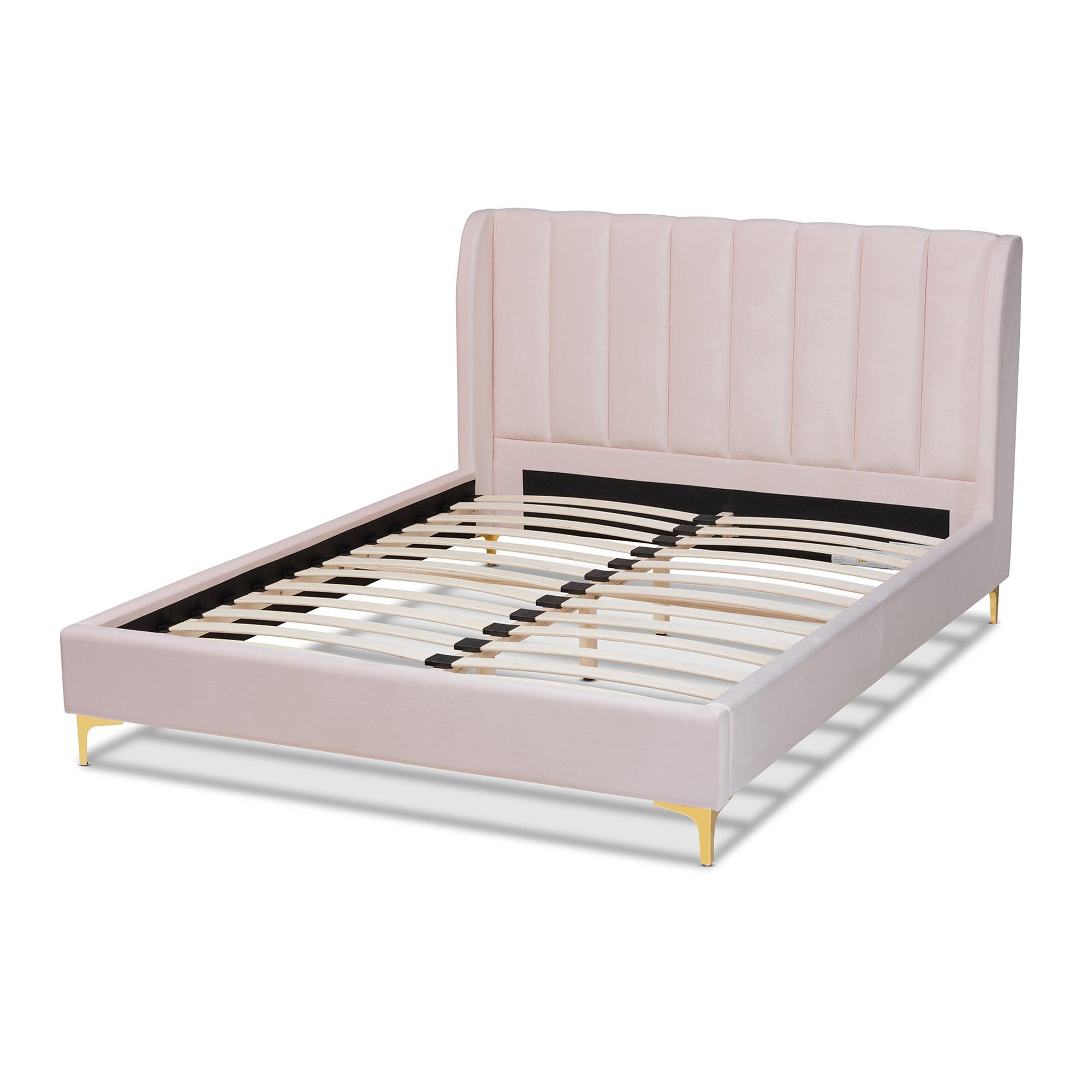 Saverio Glam and Luxe Light Velvet Fabric Upholstered Platform Bed