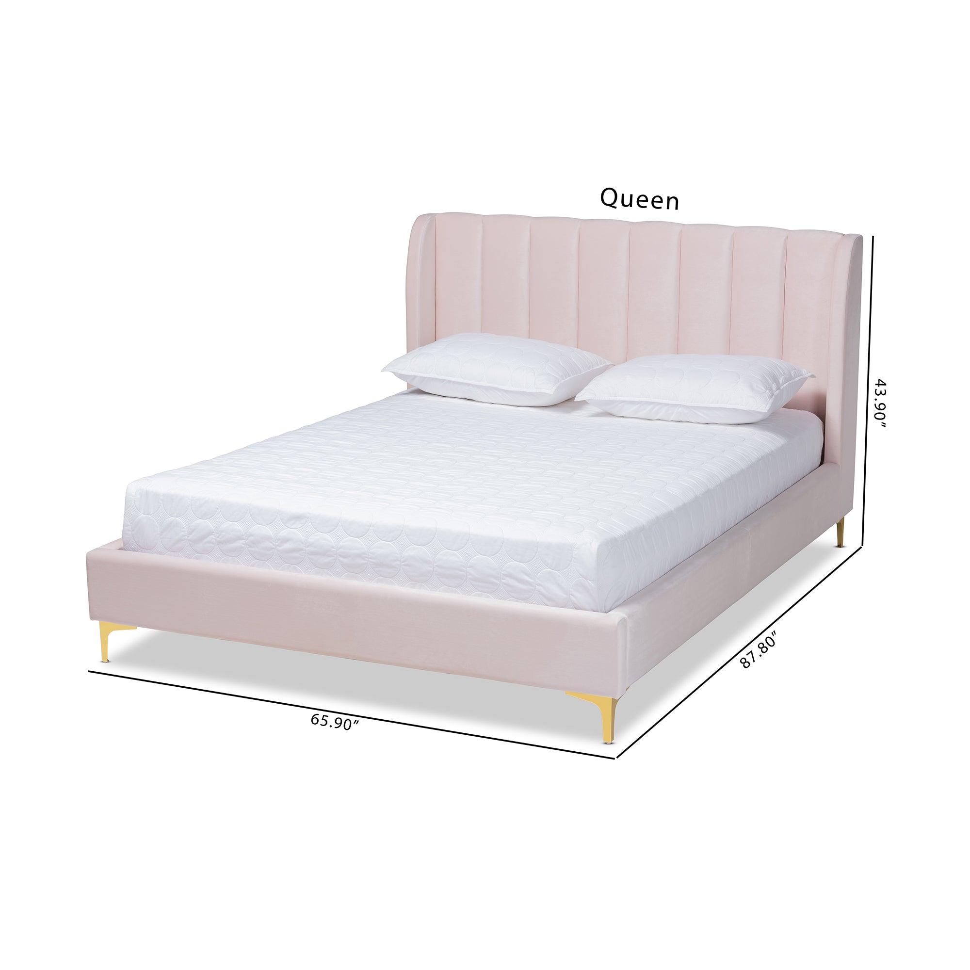 Saverio Glam and Luxe Light Velvet Fabric Upholstered Platform Bed