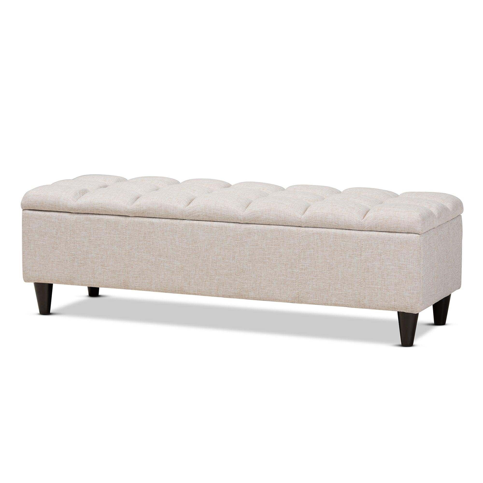 Brette Mid-Century Modern Fabric Upholstered Finished Wood Storage Bench