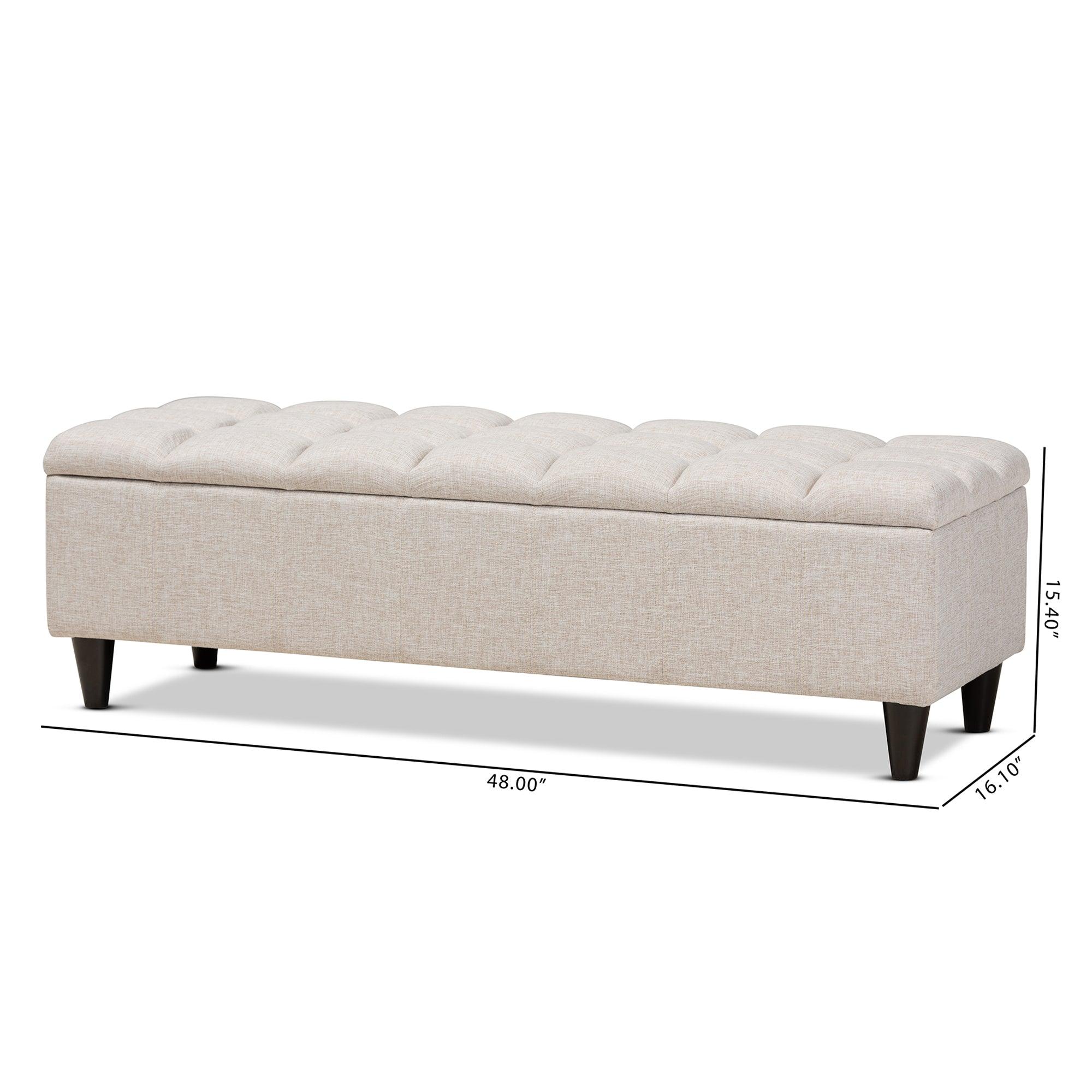 Brette Mid-Century Modern Fabric Upholstered Finished Wood Storage Bench