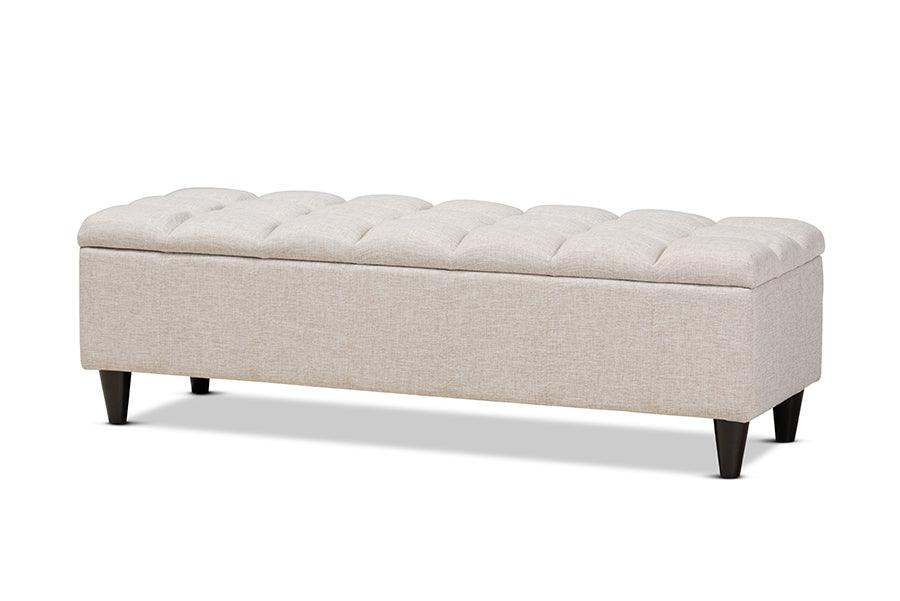 Brette Mid-Century Modern Fabric Upholstered Finished Wood Storage Bench