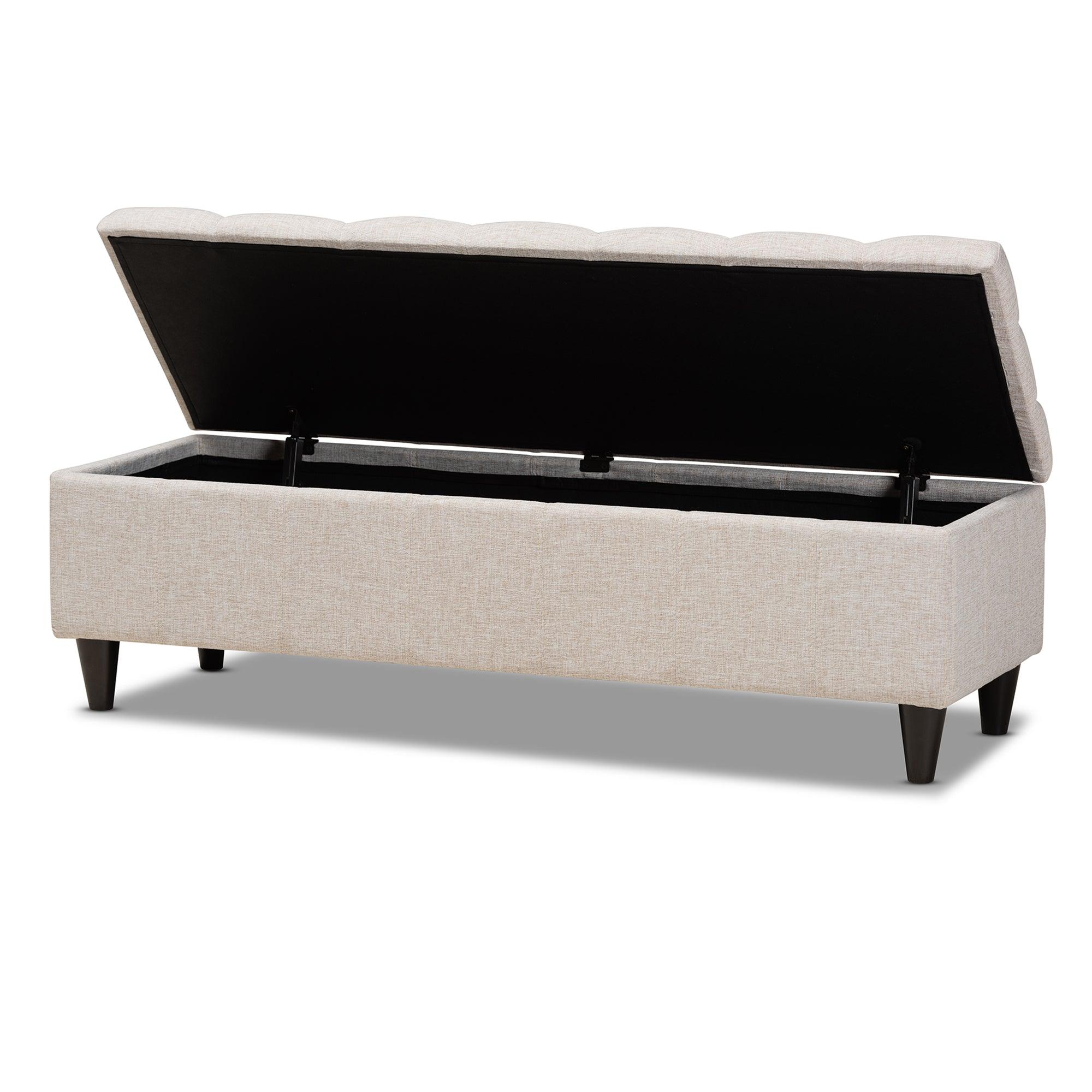 Brette Mid-Century Modern Fabric Upholstered Finished Wood Storage Bench
