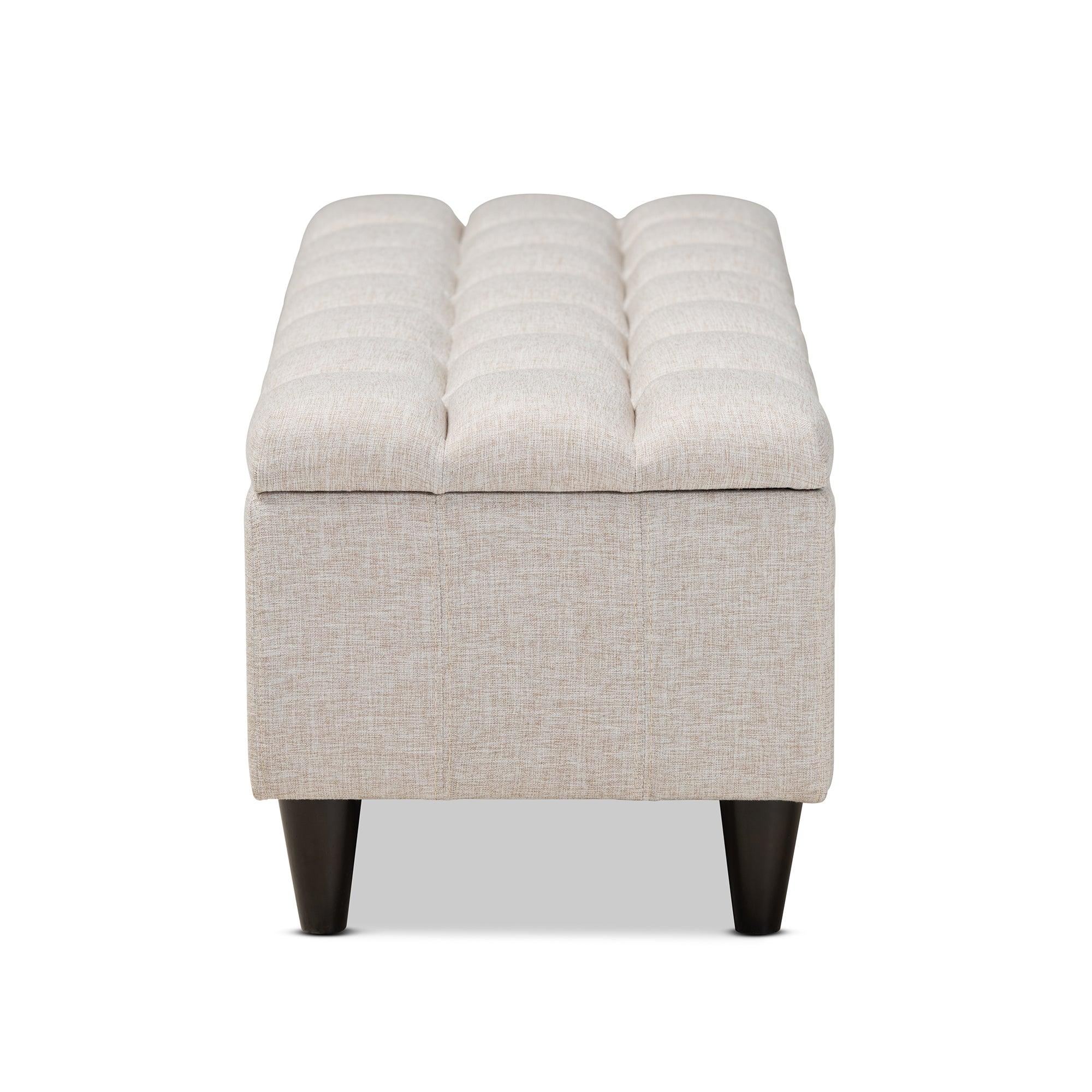 Brette Mid-Century Modern Fabric Upholstered Finished Wood Storage Bench