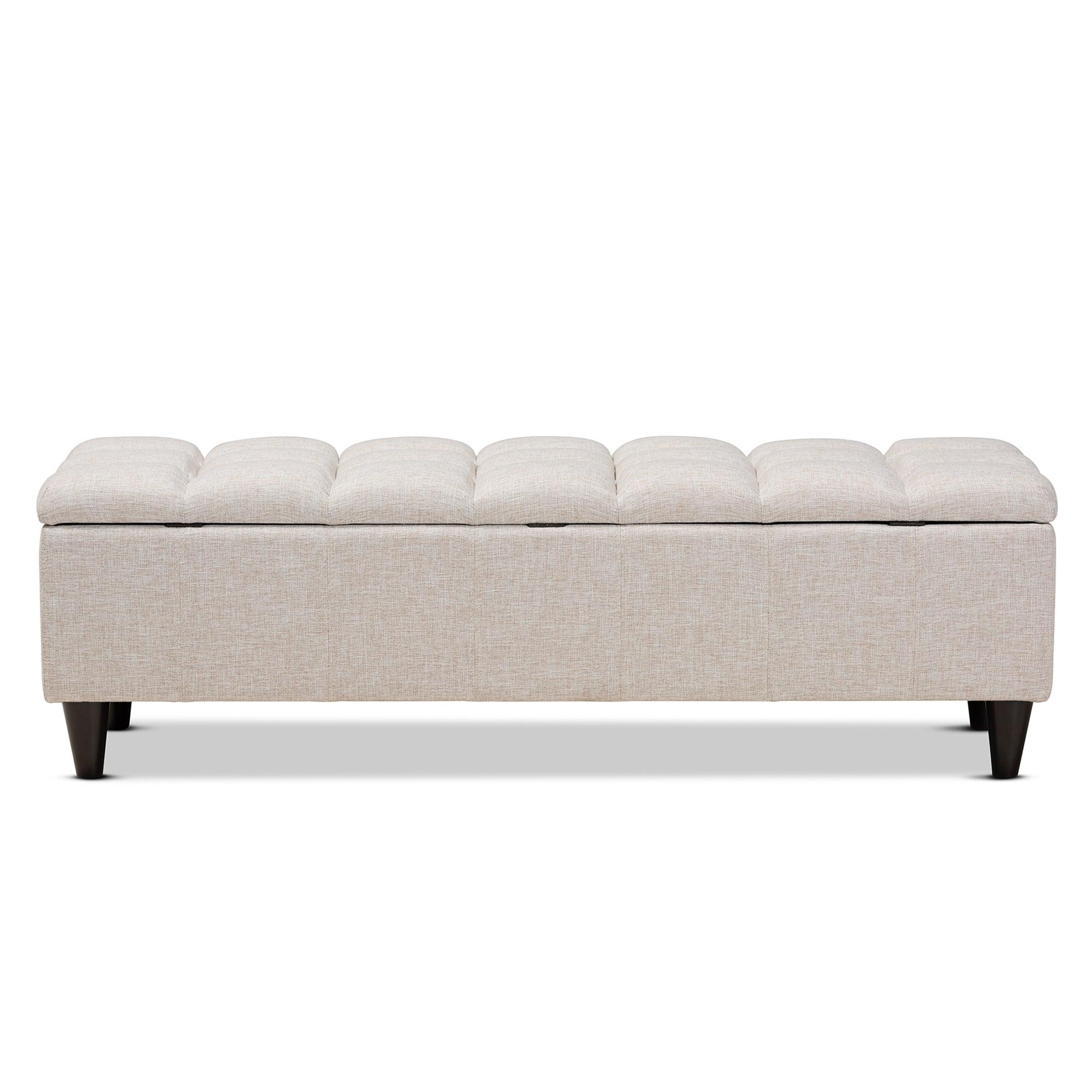 Brette Mid-Century Modern Fabric Upholstered Finished Wood Storage Bench
