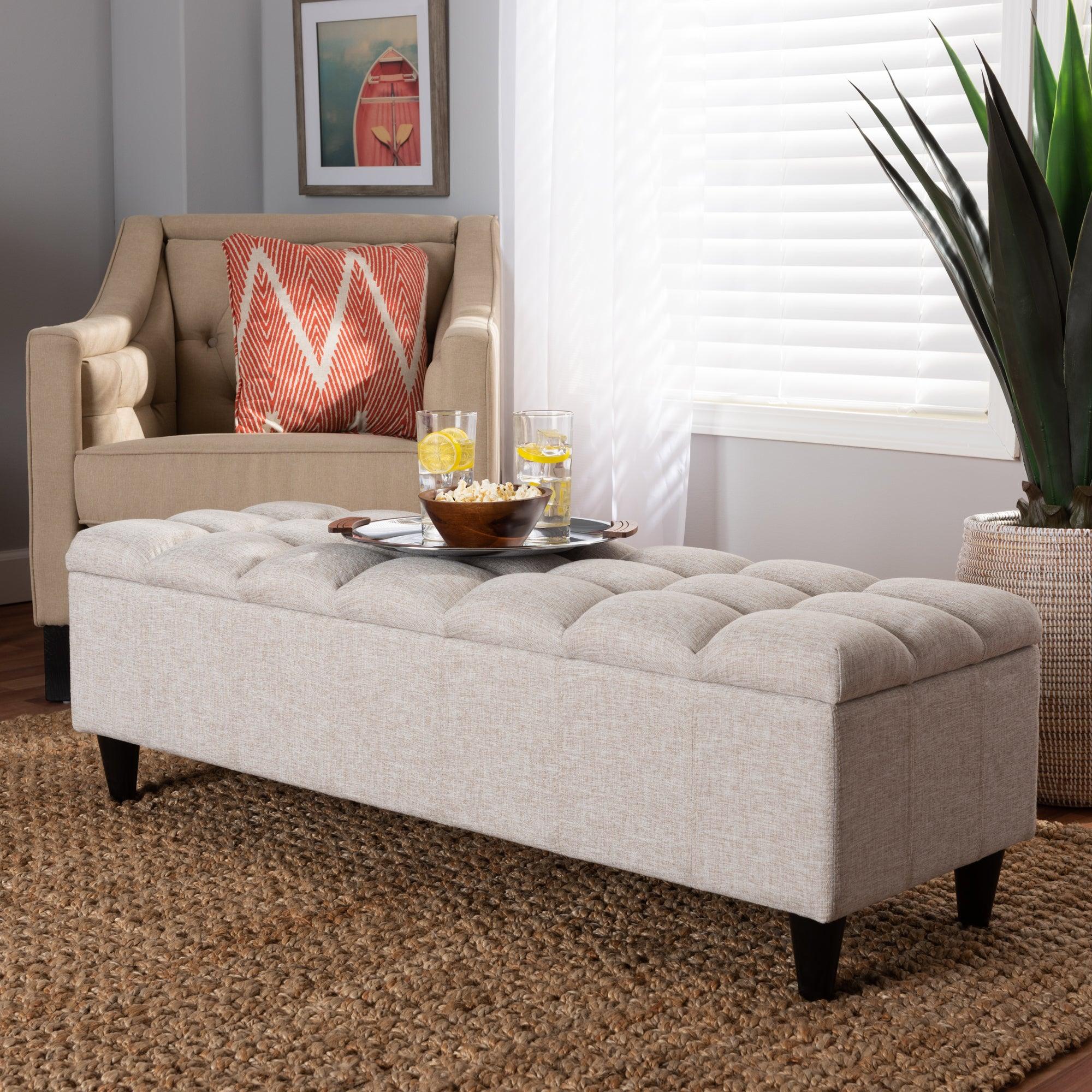 Brette Mid-Century Modern Fabric Upholstered Finished Wood Storage Bench