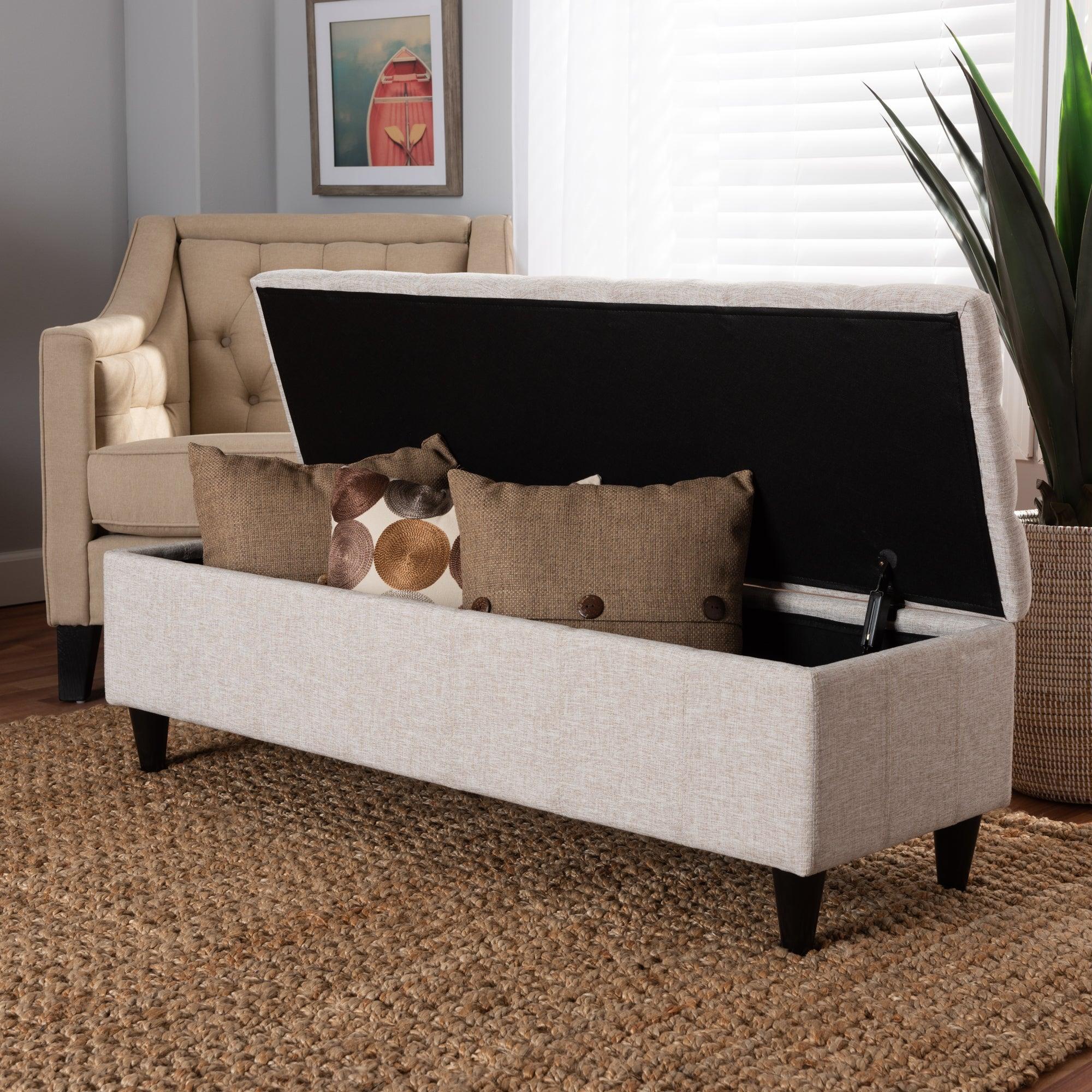 Brette Mid-Century Modern Fabric Upholstered Finished Wood Storage Bench
