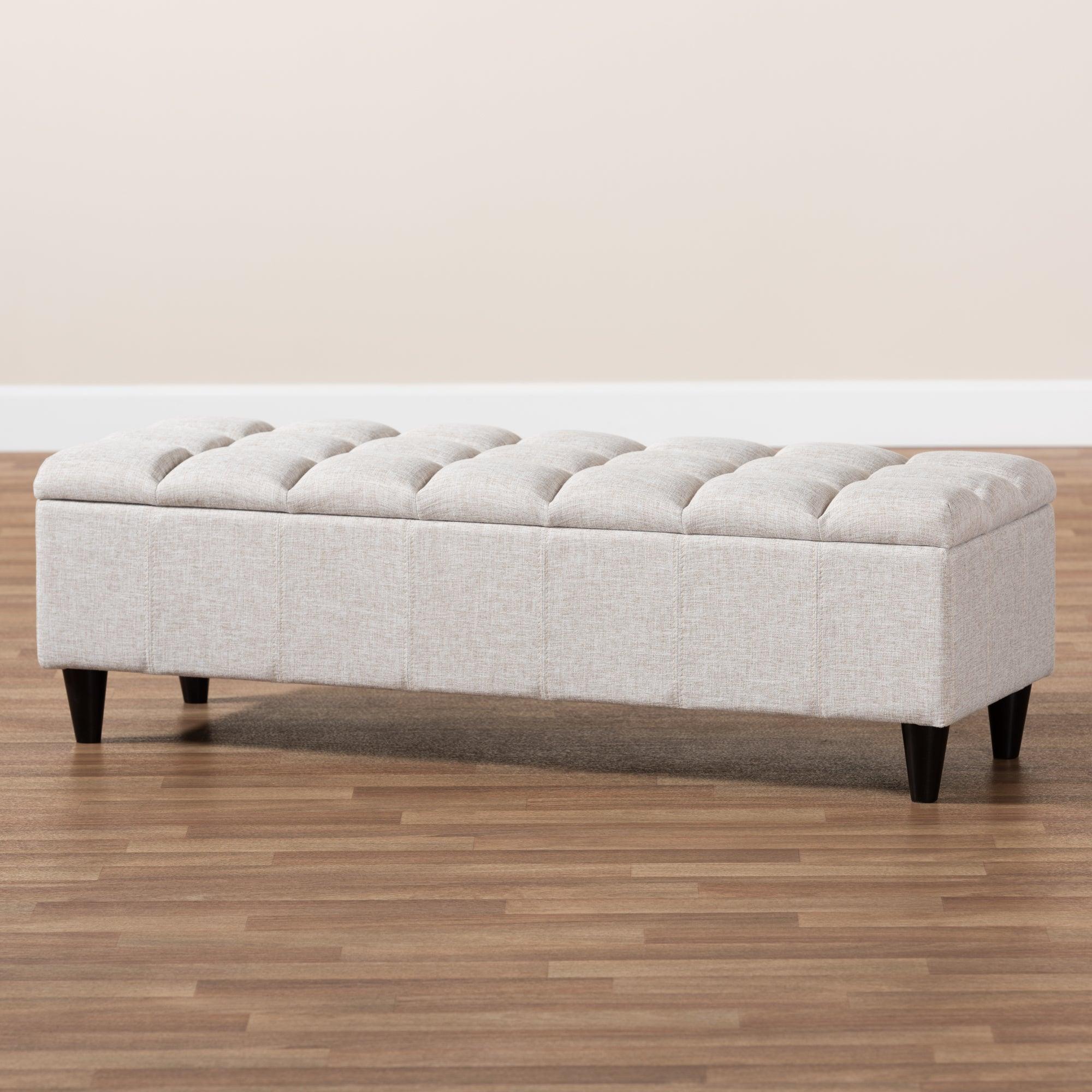 Brette Mid-Century Modern Fabric Upholstered Finished Wood Storage Bench
