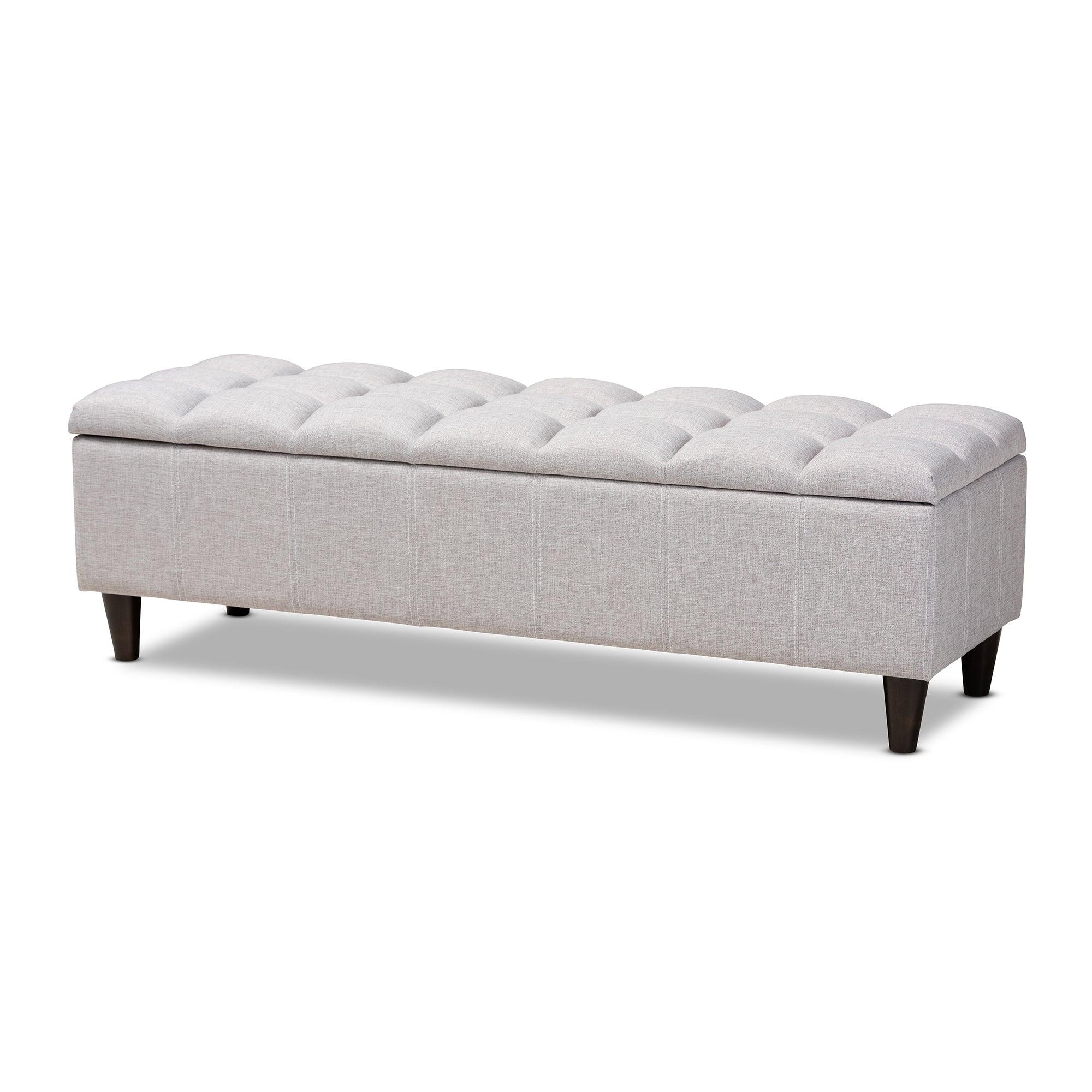 Brette Mid-Century Modern ish Fabric Upholstered Finished Wood Storage Bench