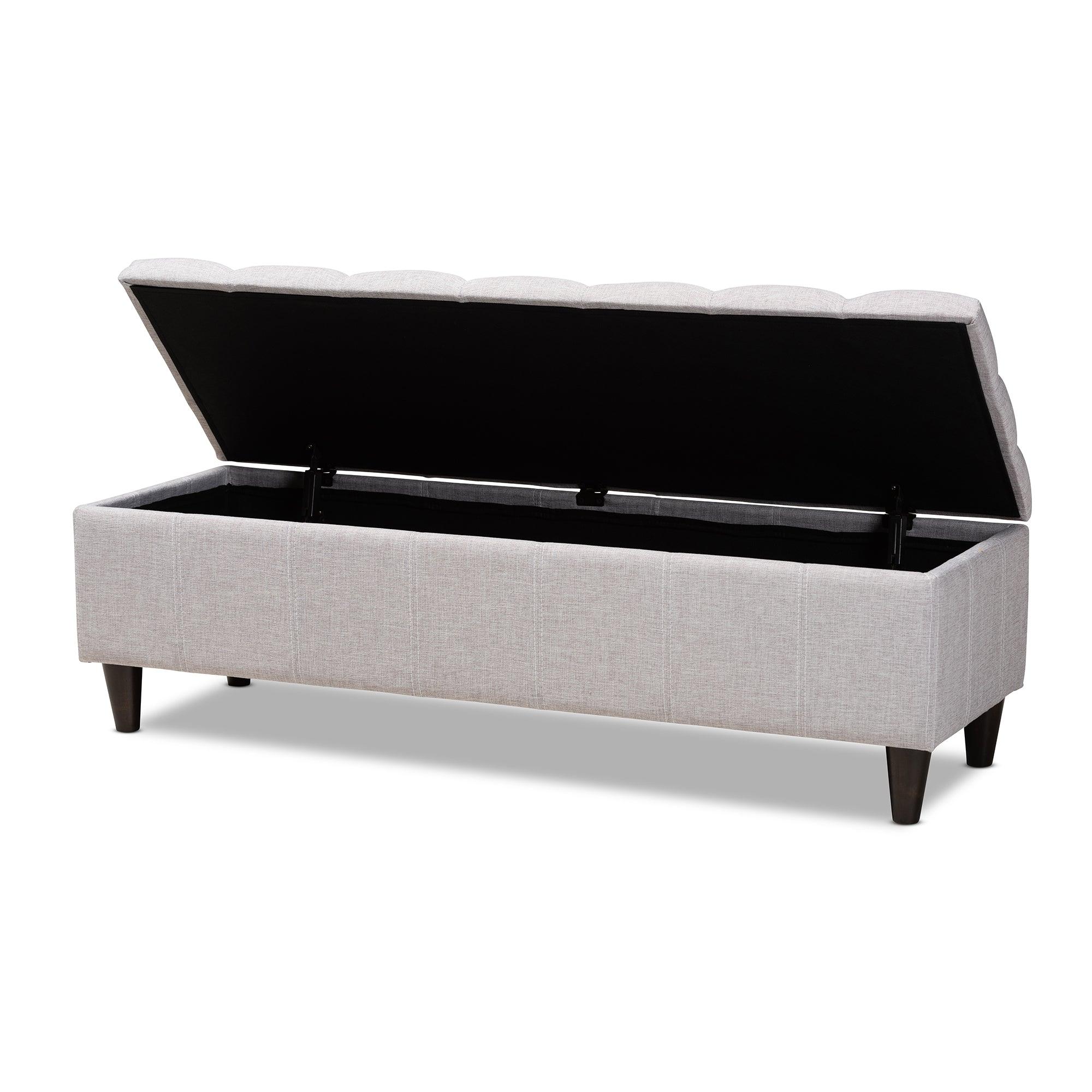Brette Mid-Century Modern ish Fabric Upholstered Finished Wood Storage Bench