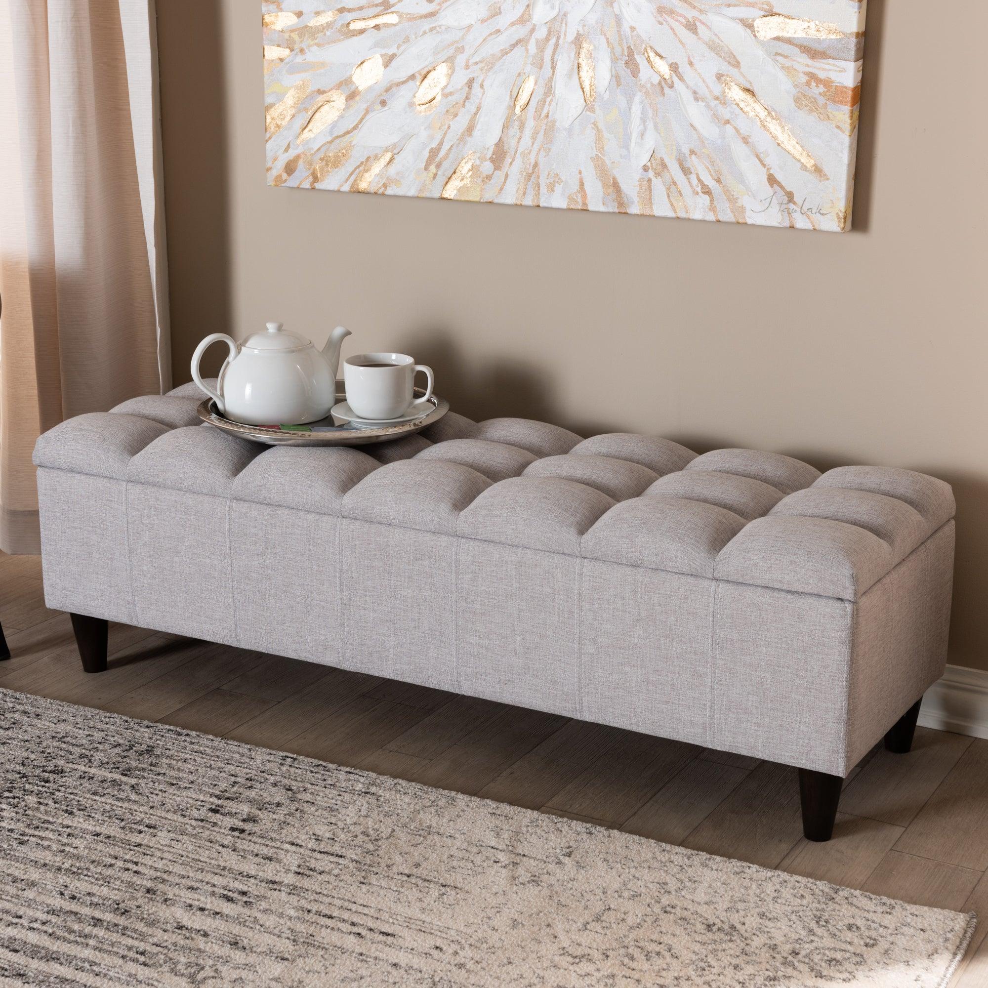 Brette Mid-Century Modern ish Fabric Upholstered Finished Wood Storage Bench