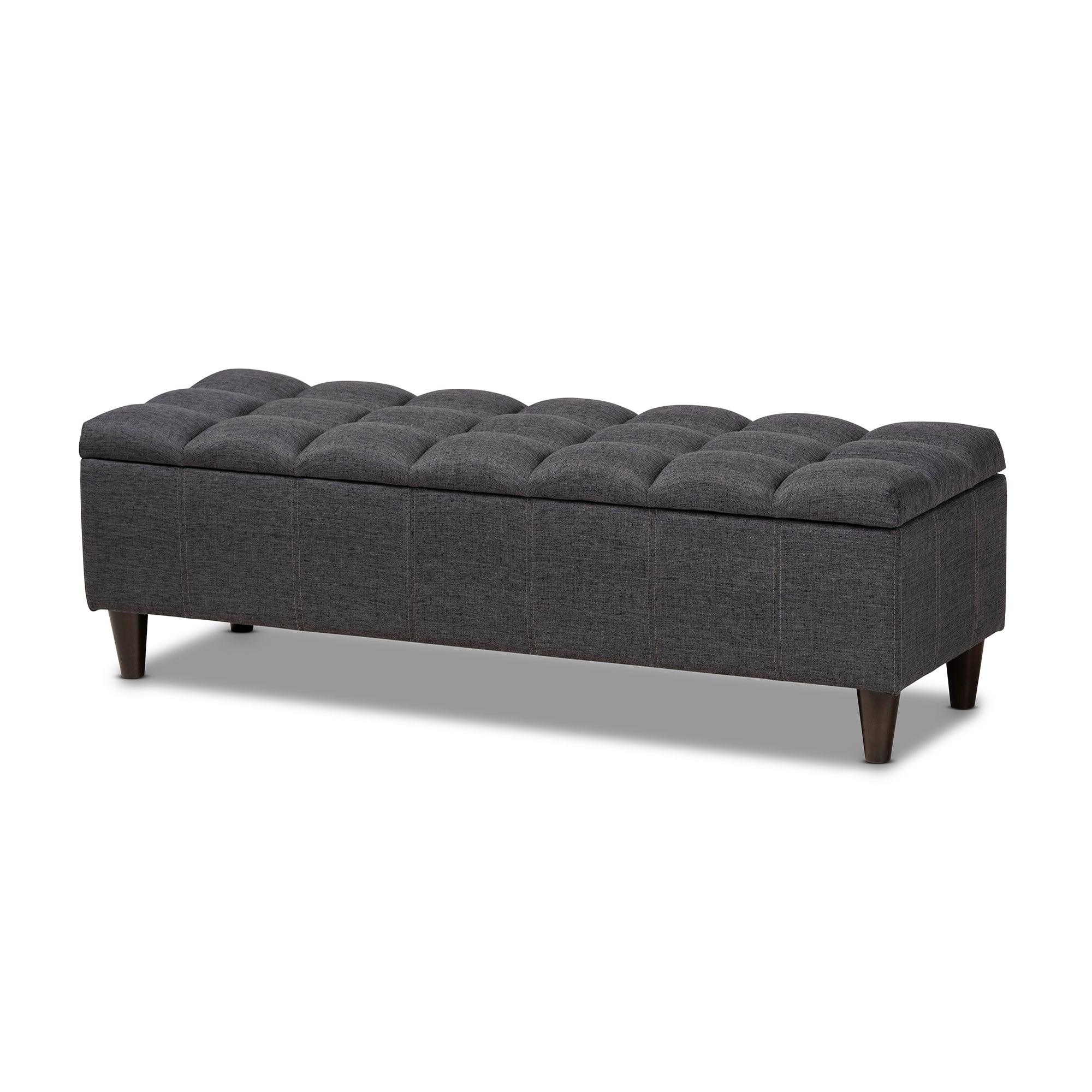 Brette Mid-Century Modern Fabric Upholstered Finished Wood Storage Bench