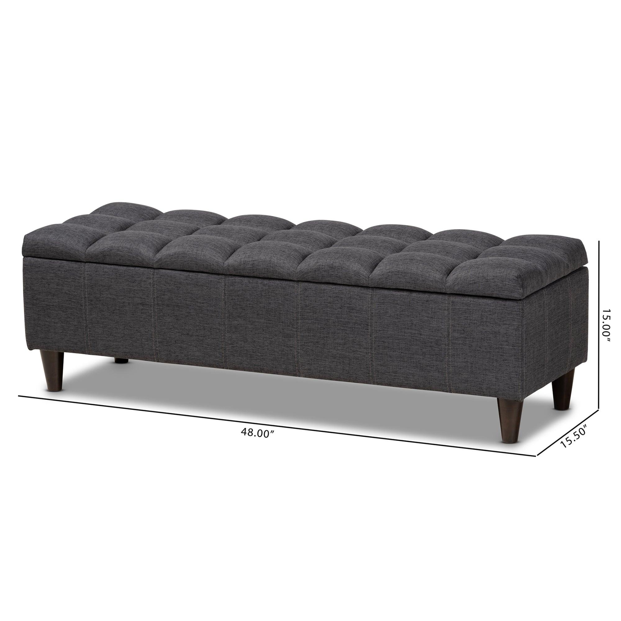 Brette Mid-Century Modern Fabric Upholstered Finished Wood Storage Bench
