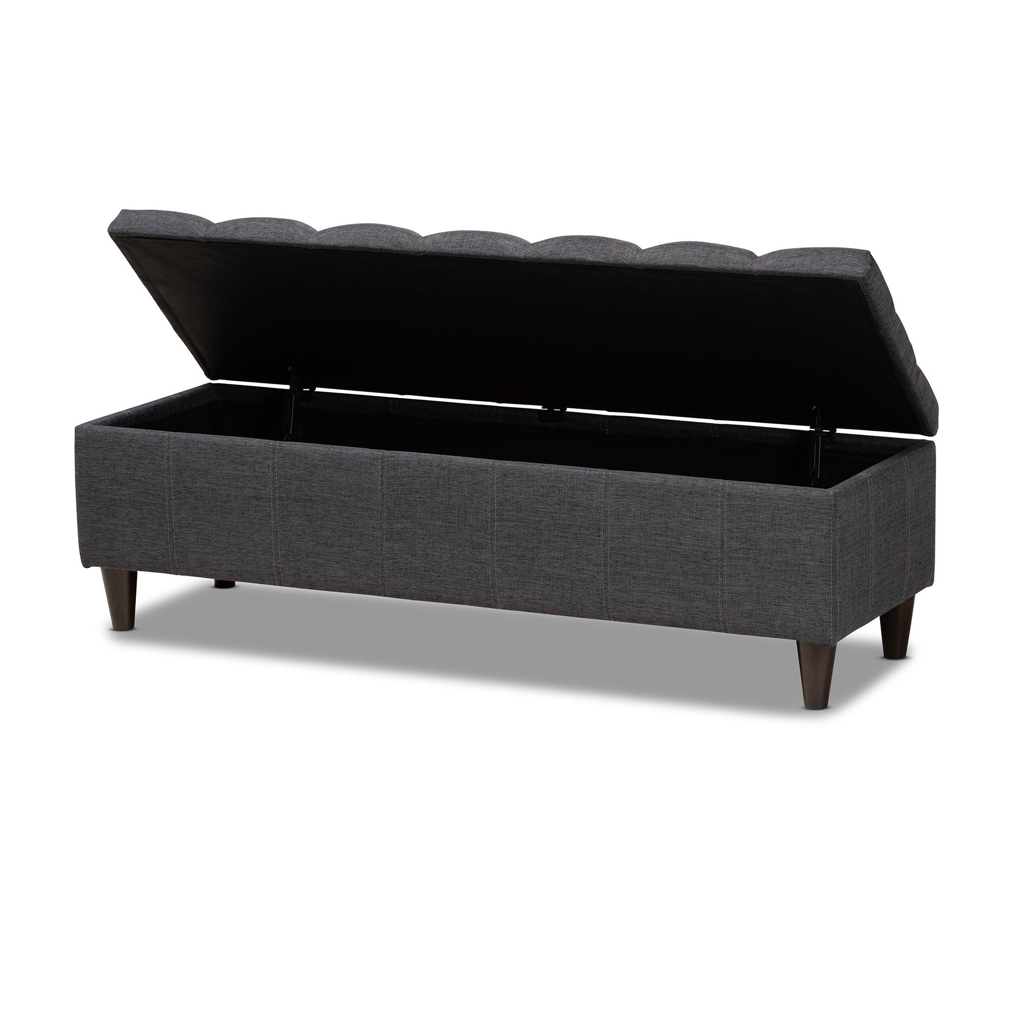Brette Mid-Century Modern Fabric Upholstered Finished Wood Storage Bench