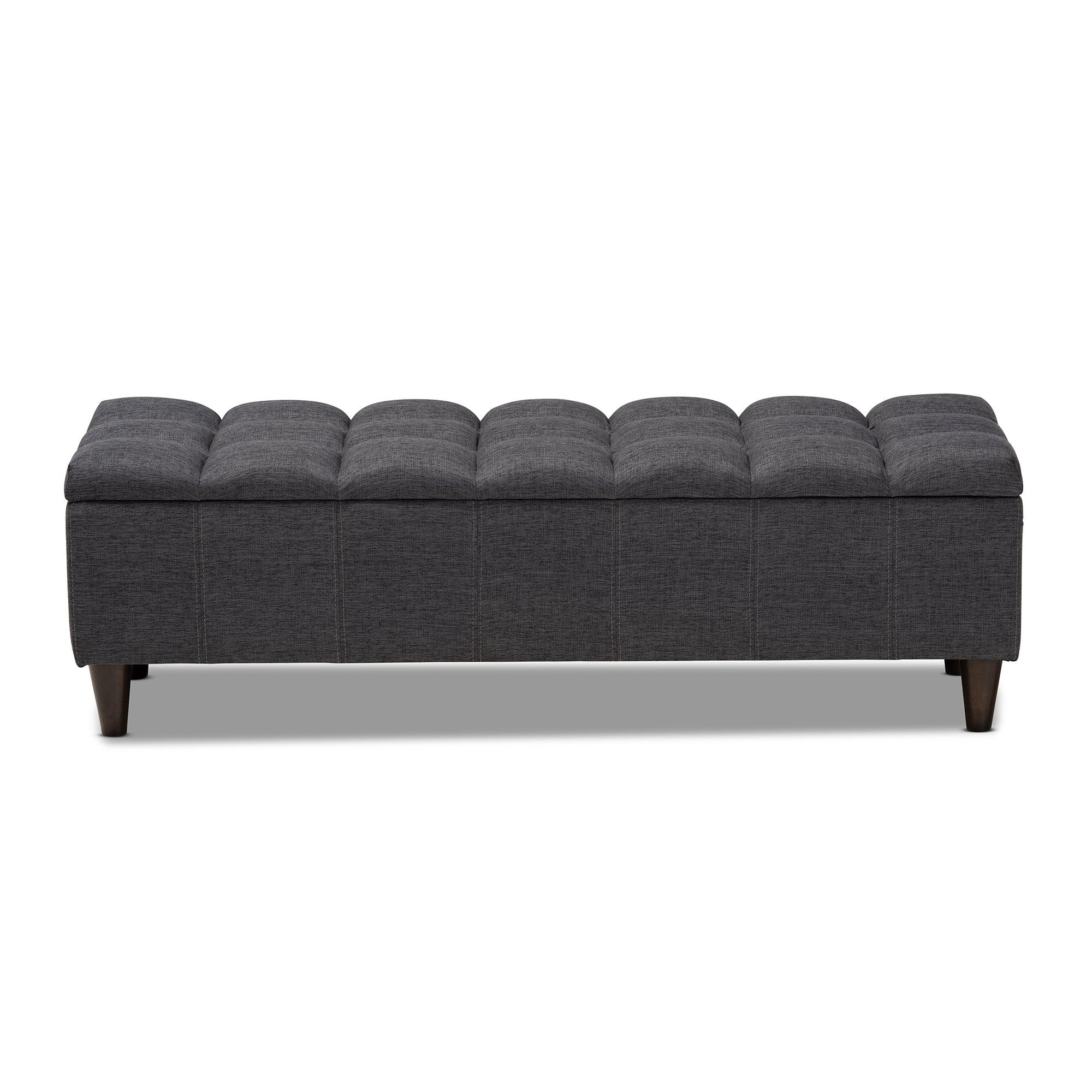 Brette Mid-Century Modern Fabric Upholstered Finished Wood Storage Bench