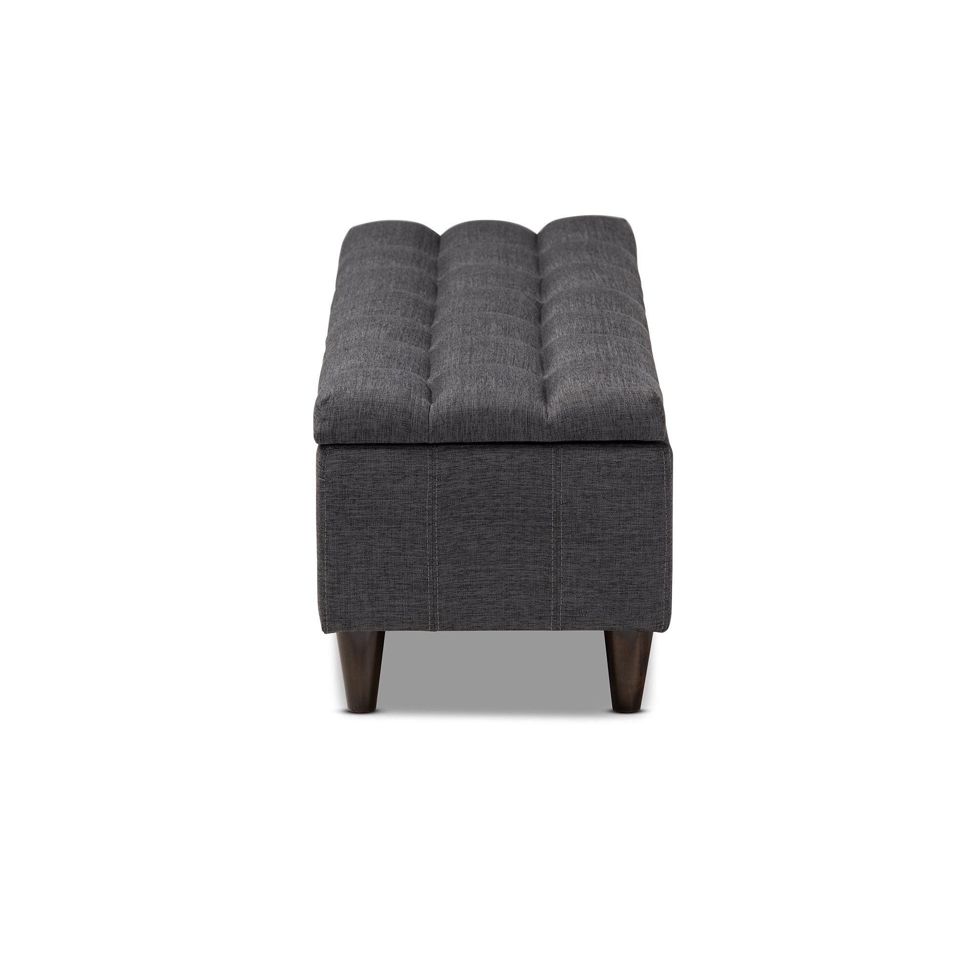 Brette Mid-Century Modern Fabric Upholstered Finished Wood Storage Bench