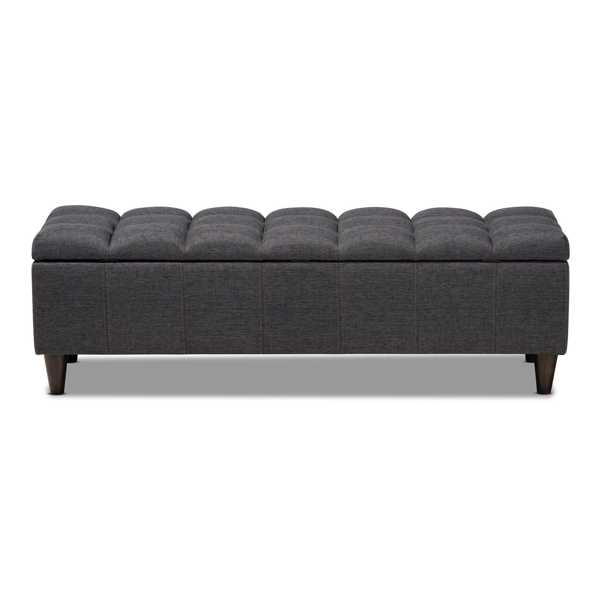 Brette Mid-Century Modern Fabric Upholstered Finished Wood Storage Bench
