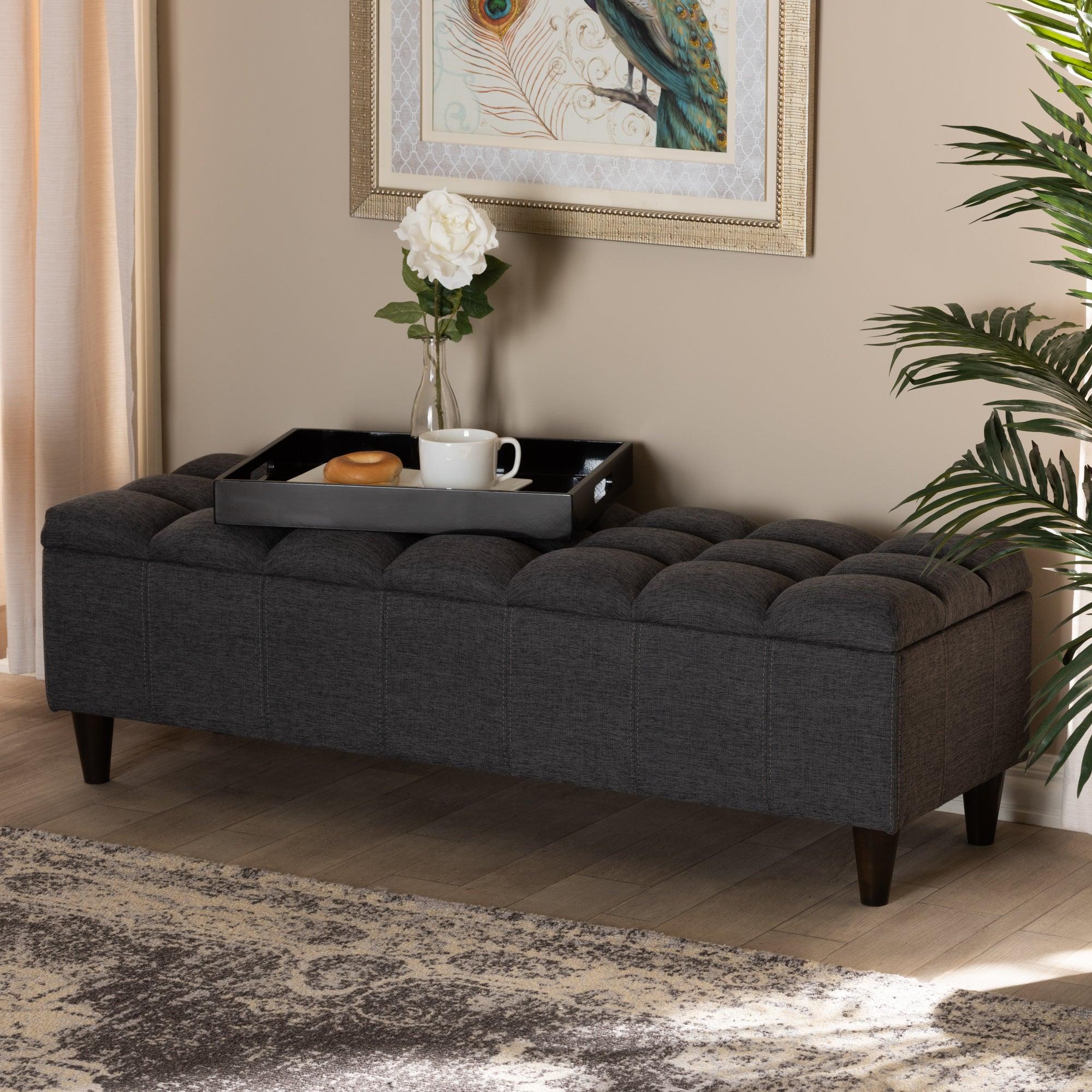 Brette Mid-Century Modern Fabric Upholstered Finished Wood Storage Bench