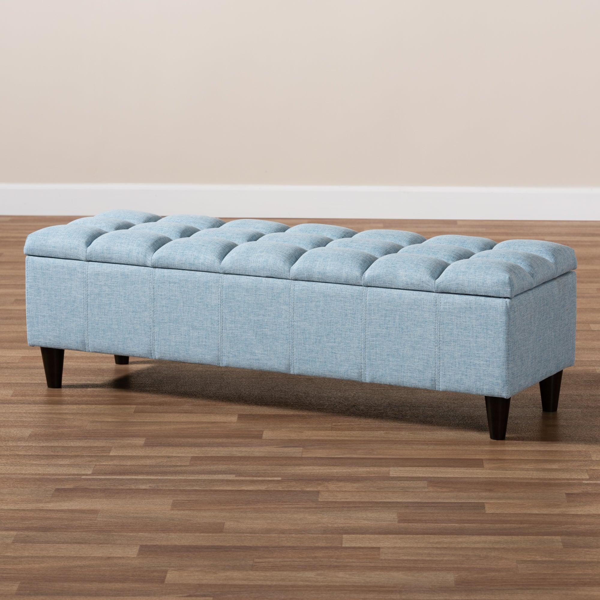 Brette Mid-Century Modern Fabric Upholstered Finished Wood Storage Bench