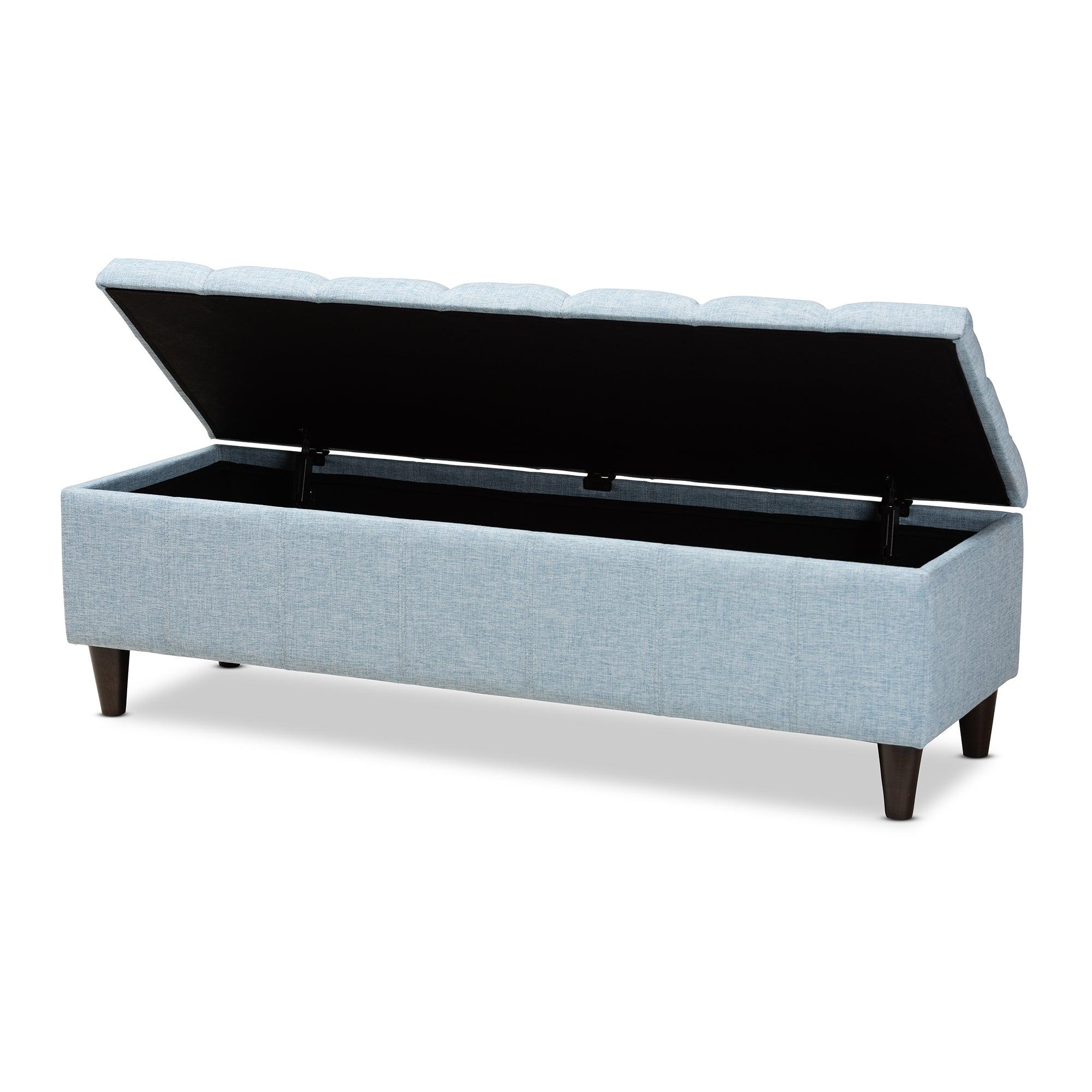 Brette Mid-Century Modern Fabric Upholstered Finished Wood Storage Bench