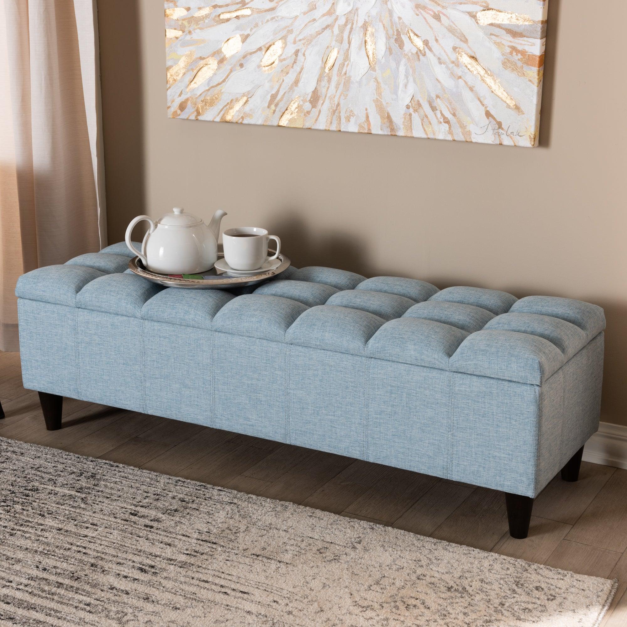 Brette Mid-Century Modern Fabric Upholstered Finished Wood Storage Bench