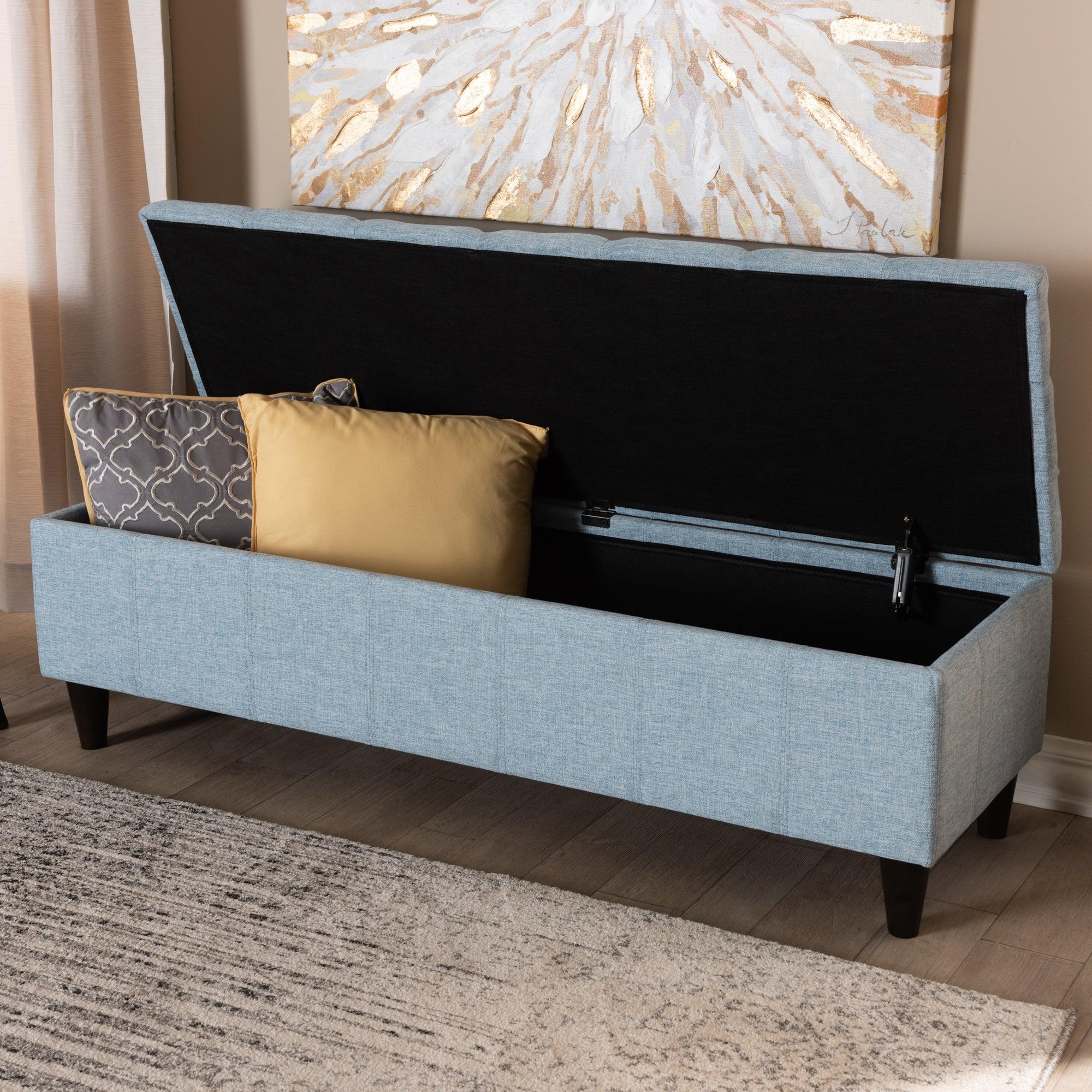 Brette Mid-Century Modern Fabric Upholstered Finished Wood Storage Bench