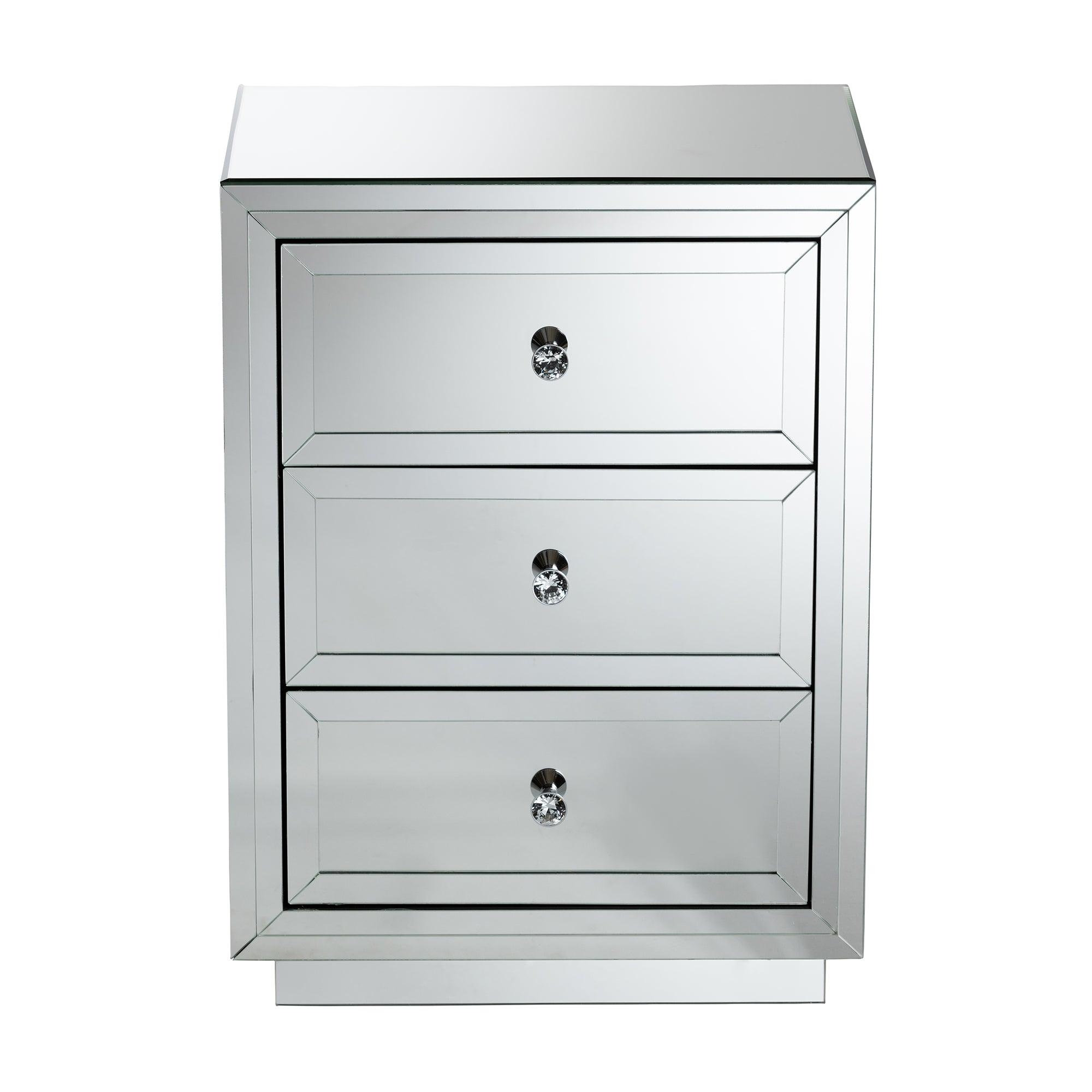 Lina Modern and Contemporary Hollywood Regency Glamour Style Mirrored 3-Drawer End Table