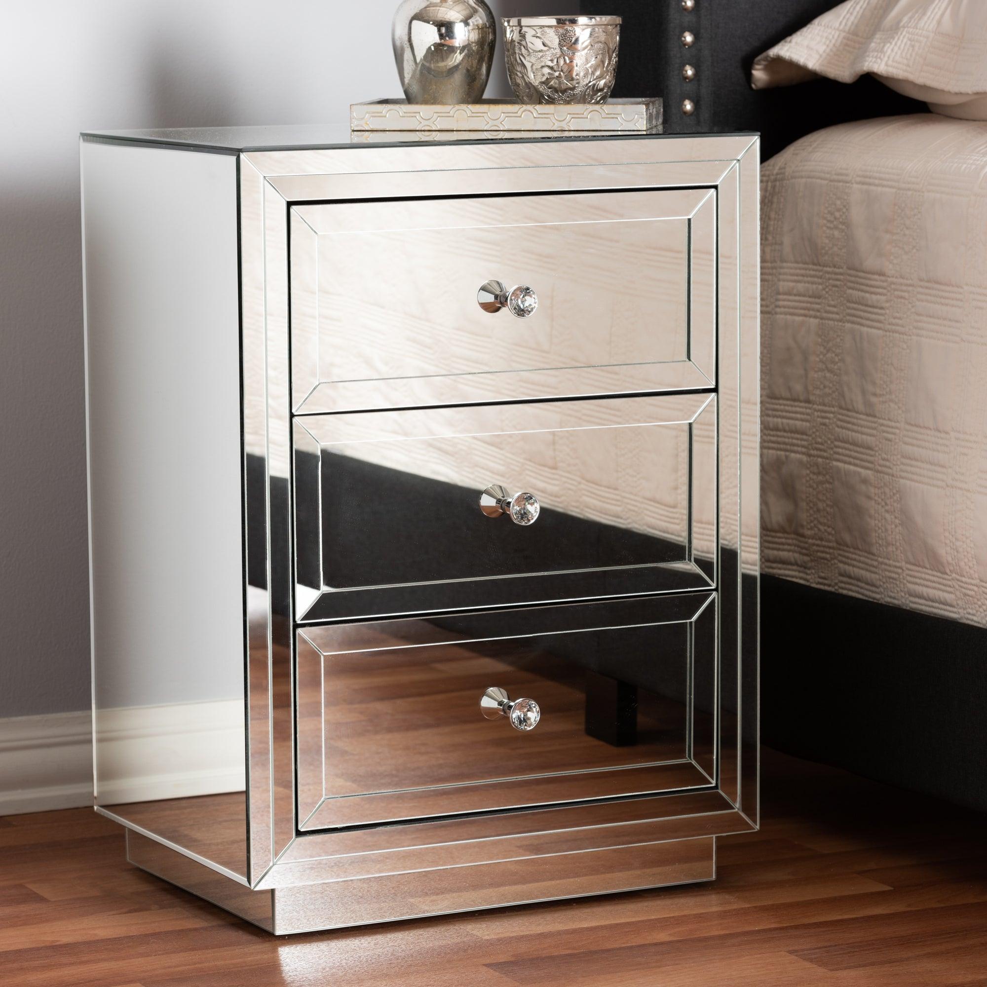 Lina Modern and Contemporary Hollywood Regency Glamour Style Mirrored 3-Drawer End Table