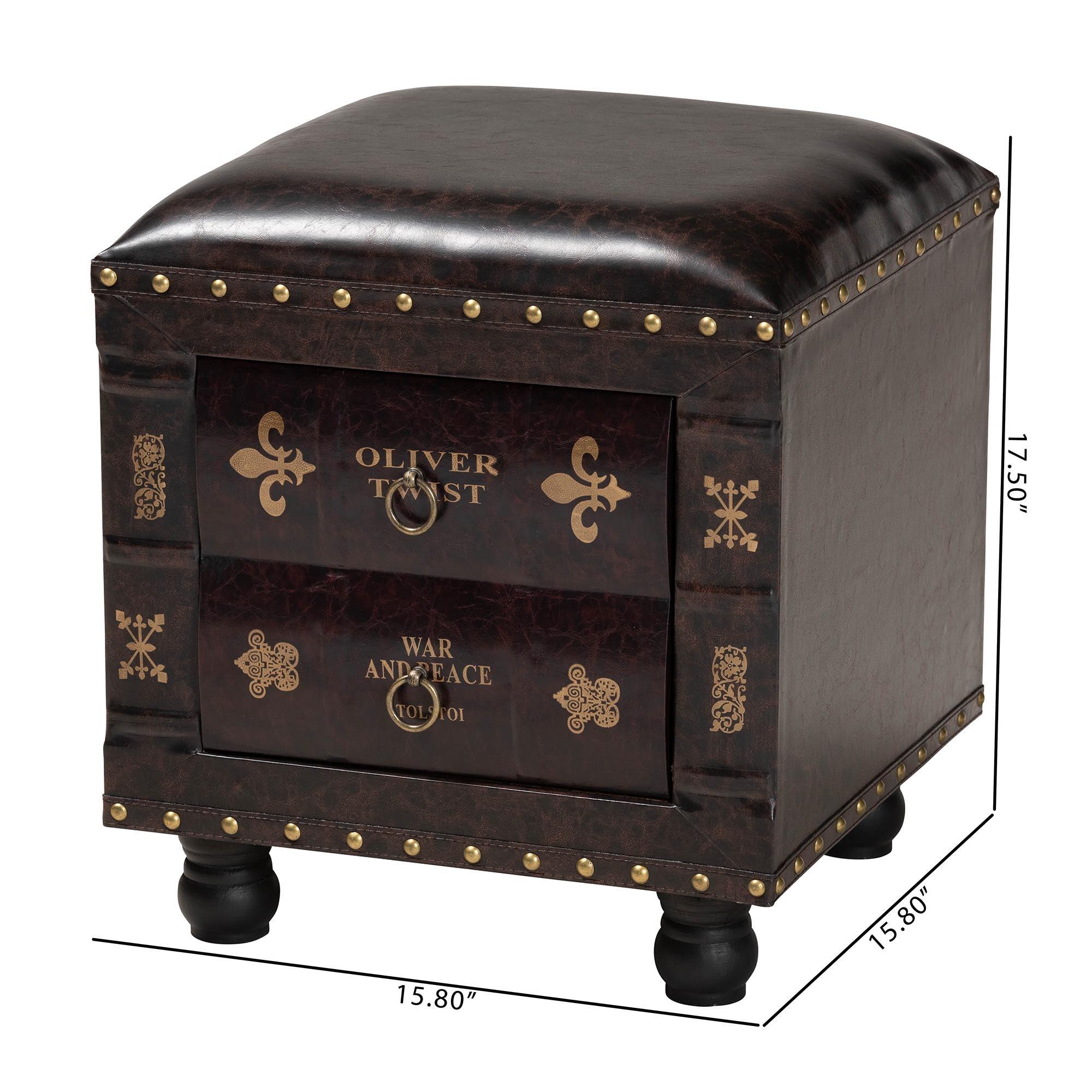 Charlier Rustic Antique Inspired Faux Leather Upholstered Wood Storage Ottoman