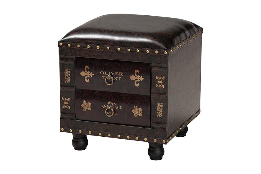 Charlier Rustic Antique Inspired Faux Leather Upholstered Wood Storage Ottoman