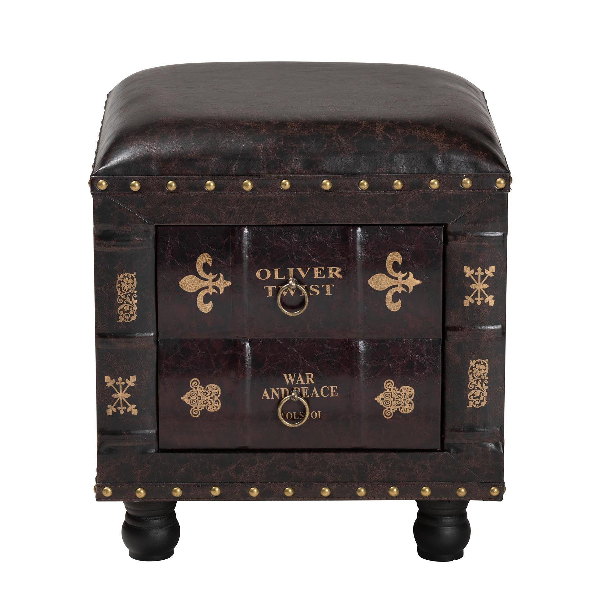 Charlier Rustic Antique Inspired Faux Leather Upholstered Wood Storage Ottoman