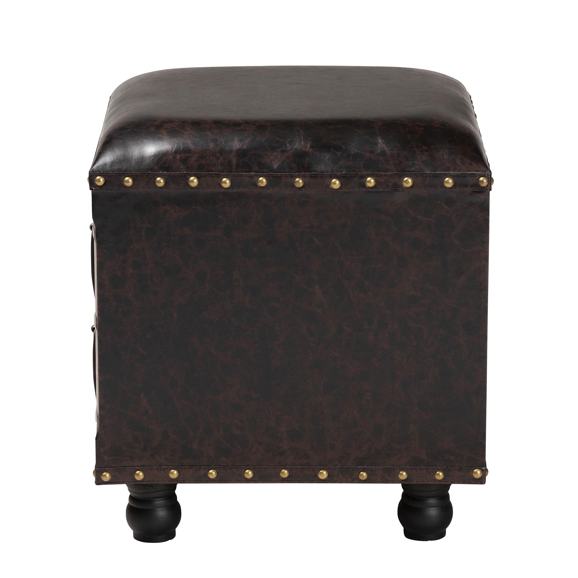 Charlier Rustic Antique Inspired Faux Leather Upholstered Wood Storage Ottoman
