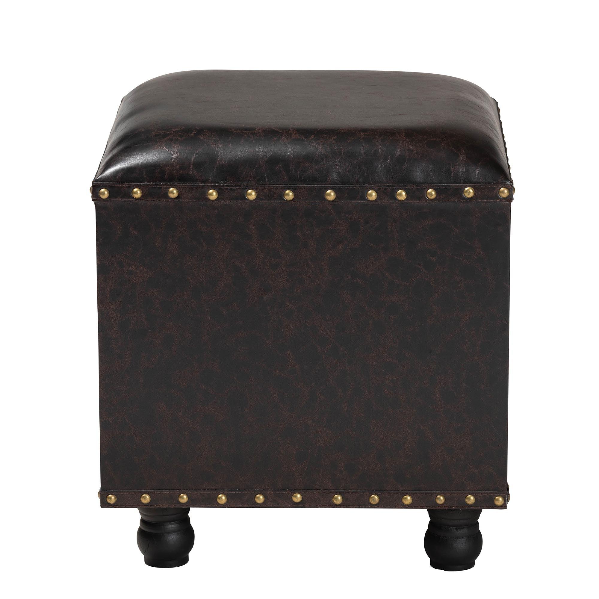 Charlier Rustic Antique Inspired Faux Leather Upholstered Wood Storage Ottoman