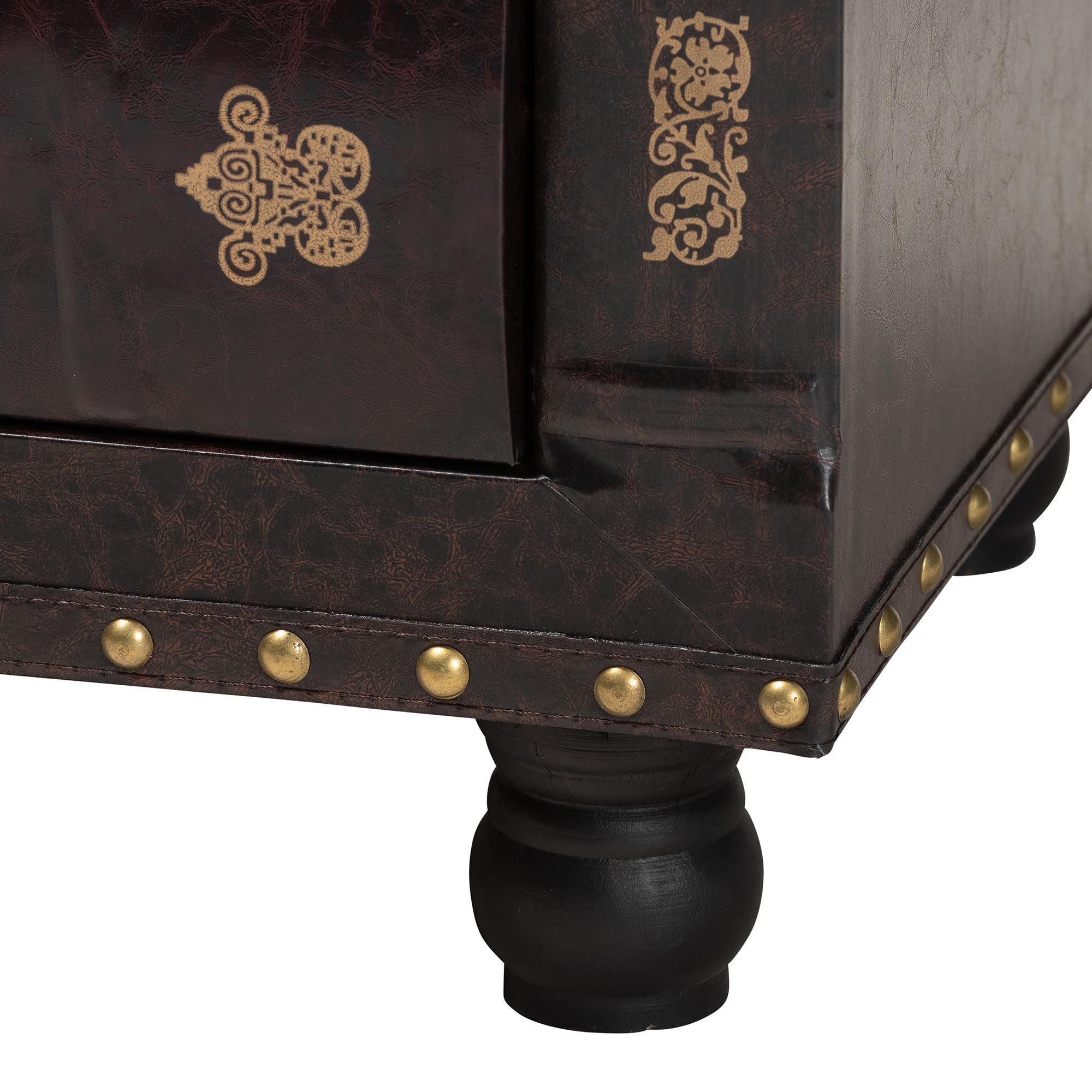 Charlier Rustic Antique Inspired Faux Leather Upholstered Wood Storage Ottoman
