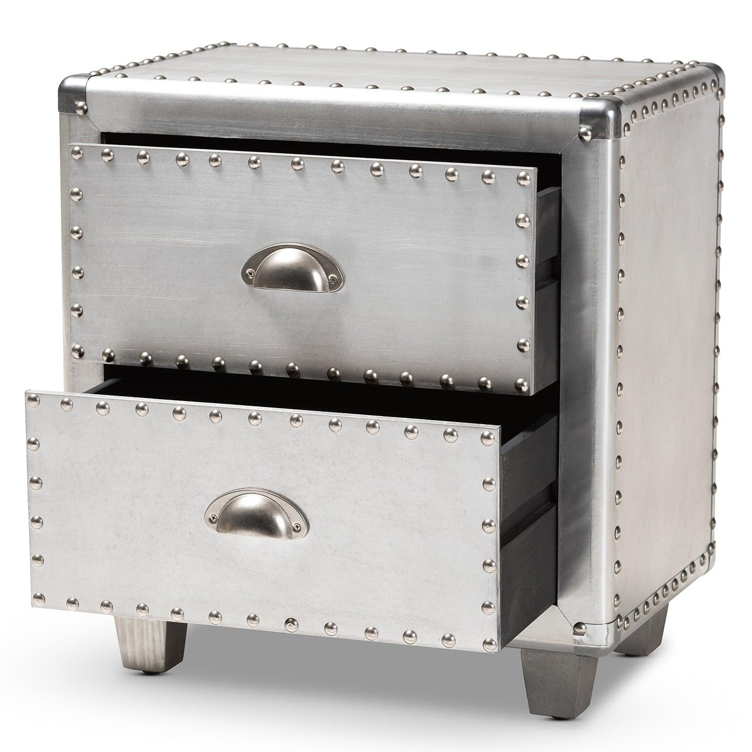 Davet French Industrial Metal 2-Drawer End Table