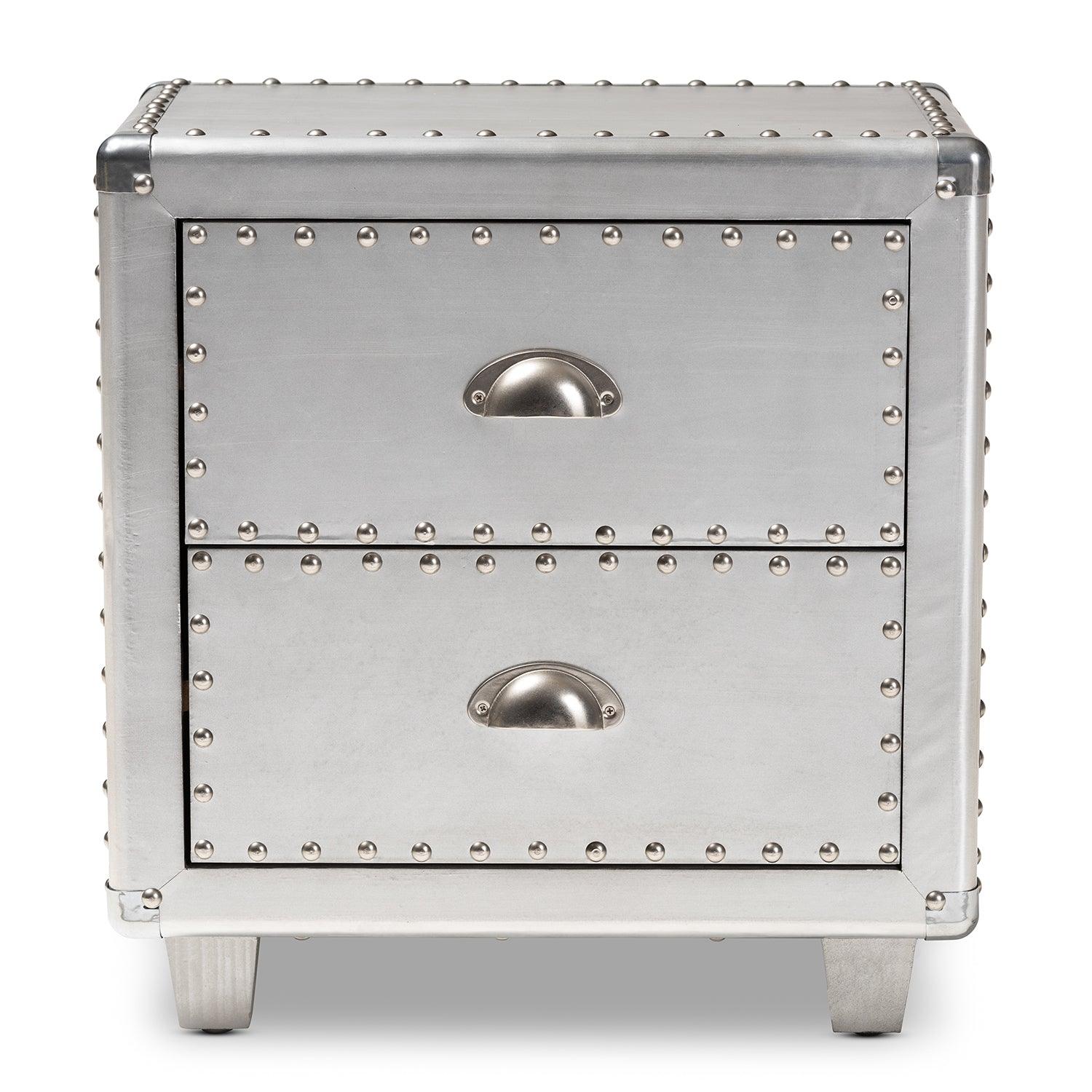 Davet French Industrial Metal 2-Drawer End Table