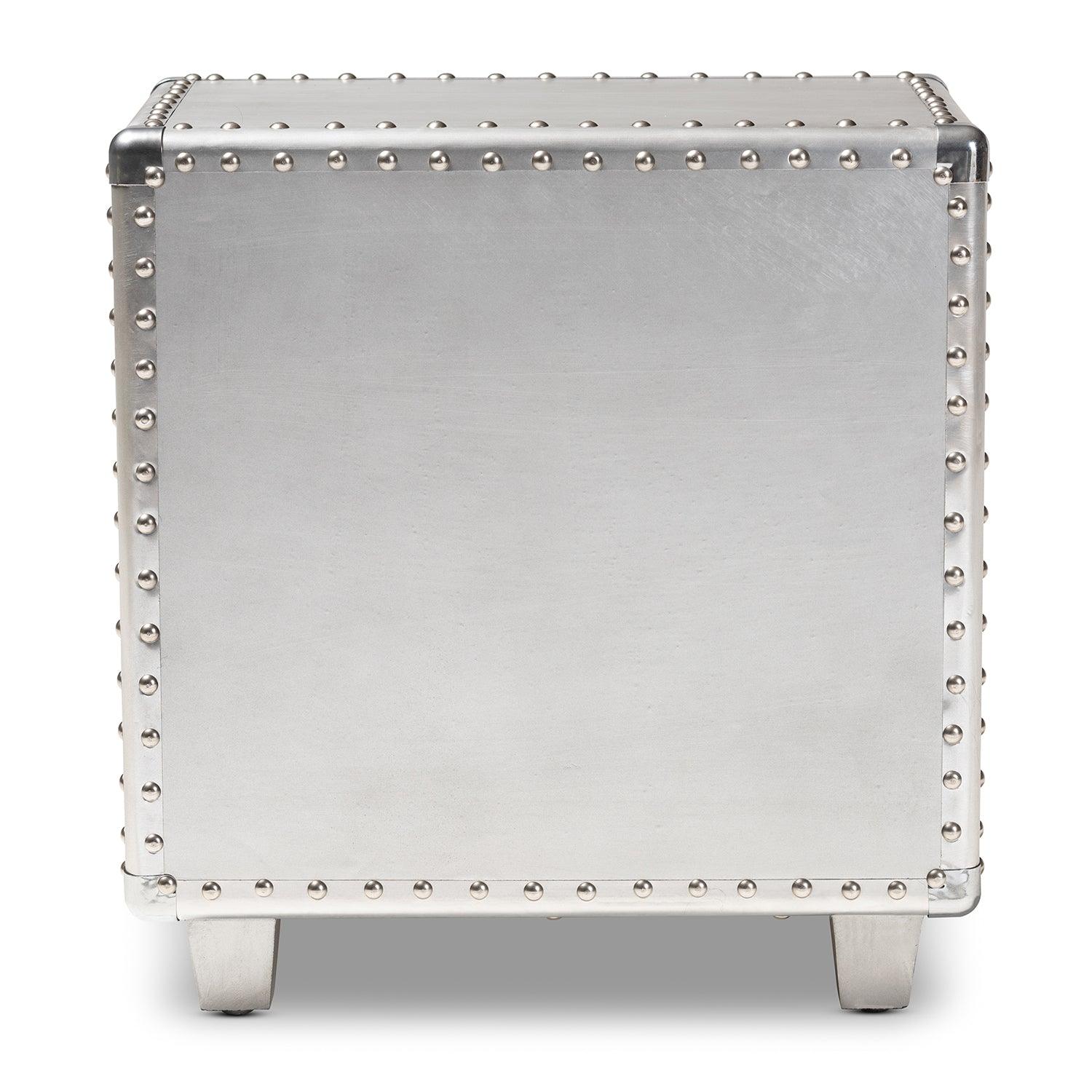 Davet French Industrial Metal 2-Drawer End Table
