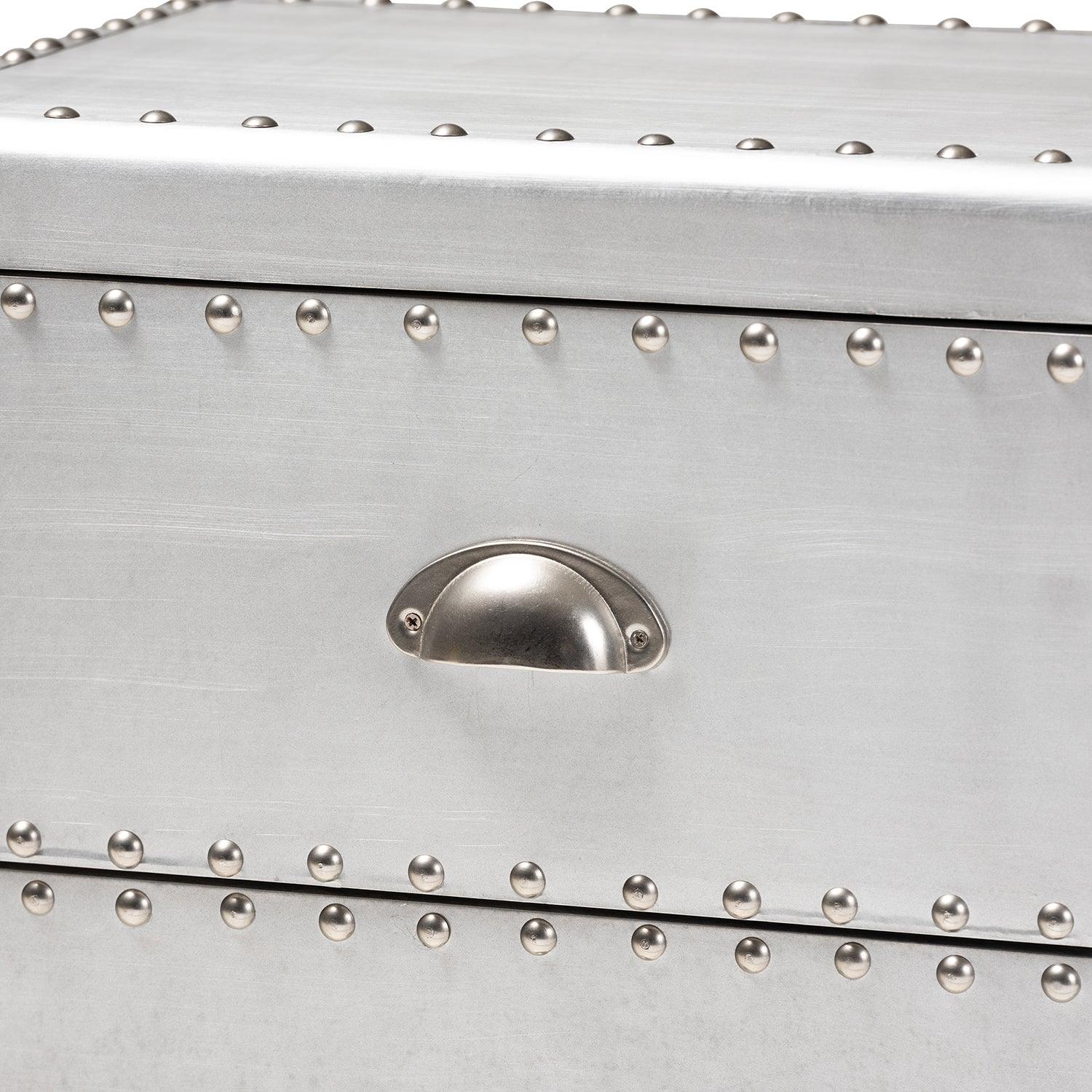 Davet French Industrial Metal 2-Drawer End Table