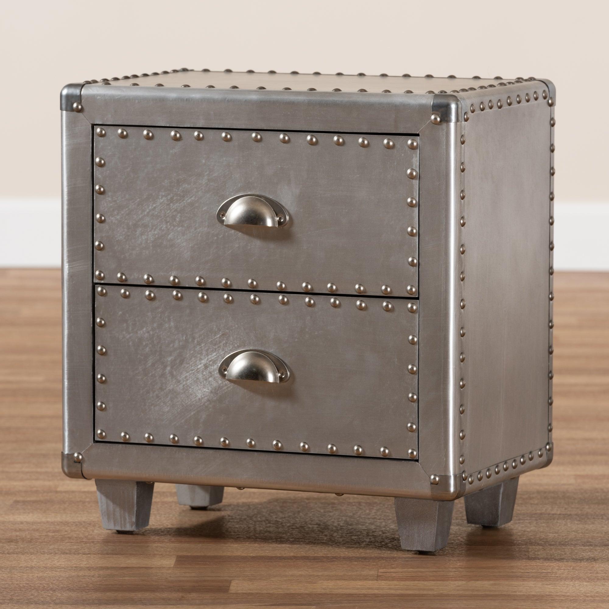 Davet French Industrial Metal 2-Drawer End Table