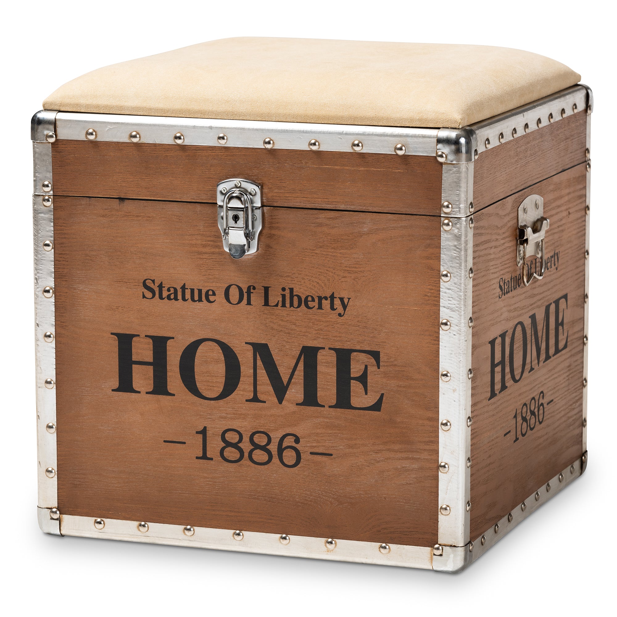 Violetta Vintage Industrial Fabric Upholstered Wood Storage Trunk