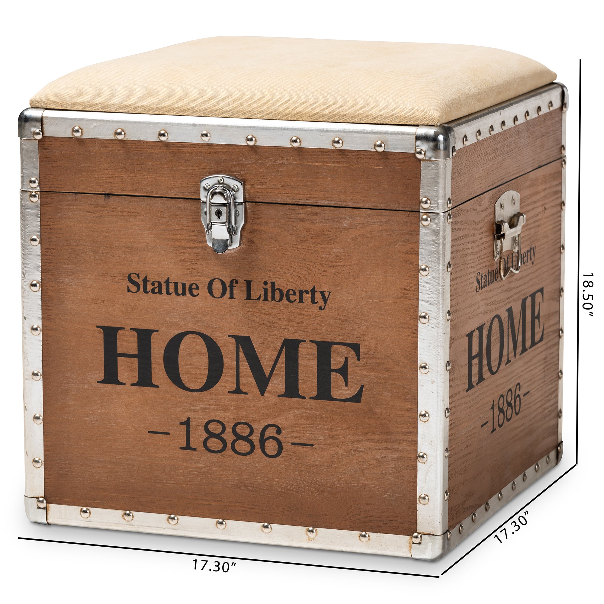 Violetta Vintage Industrial Fabric Upholstered Wood Storage Trunk