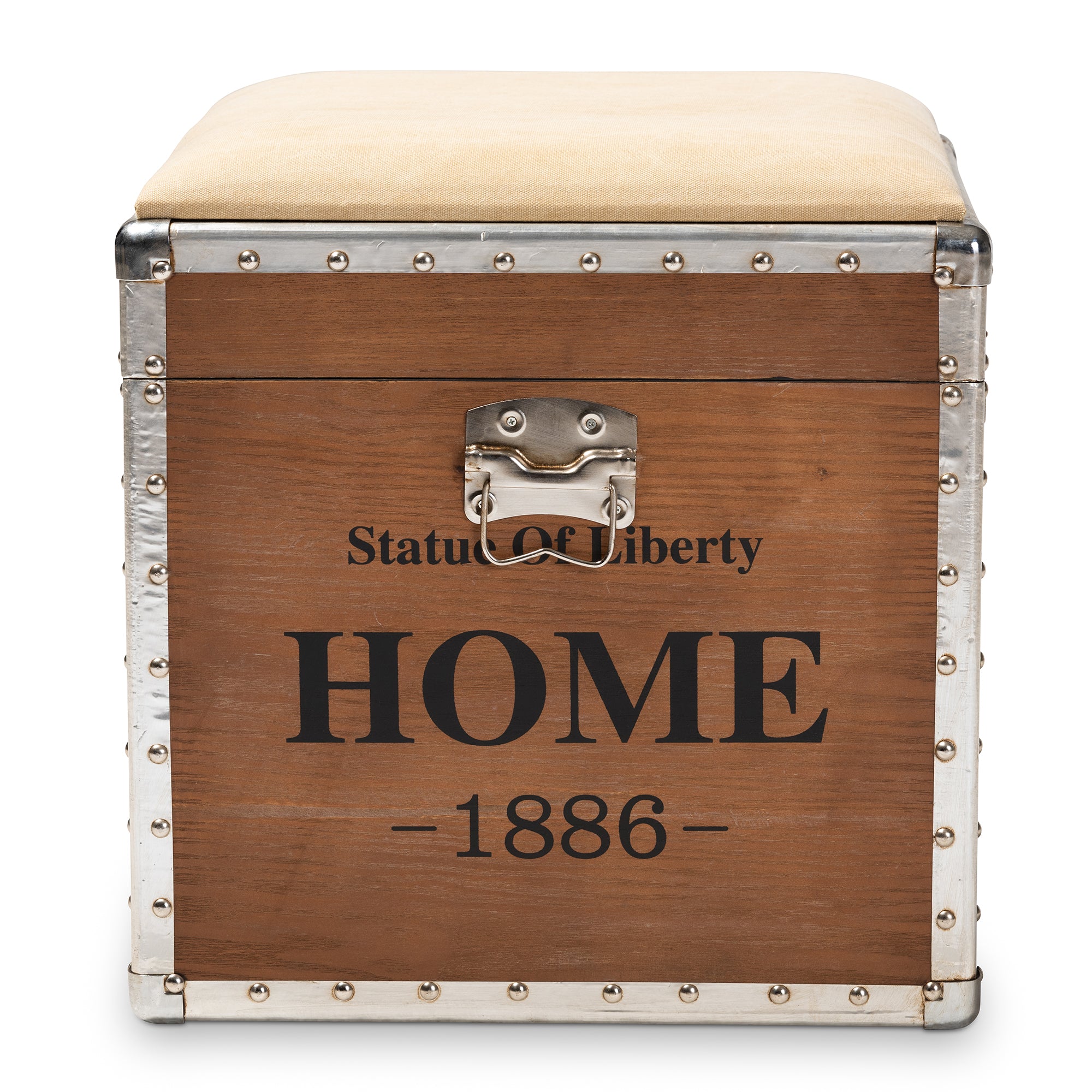 Violetta Vintage Industrial Fabric Upholstered Wood Storage Trunk