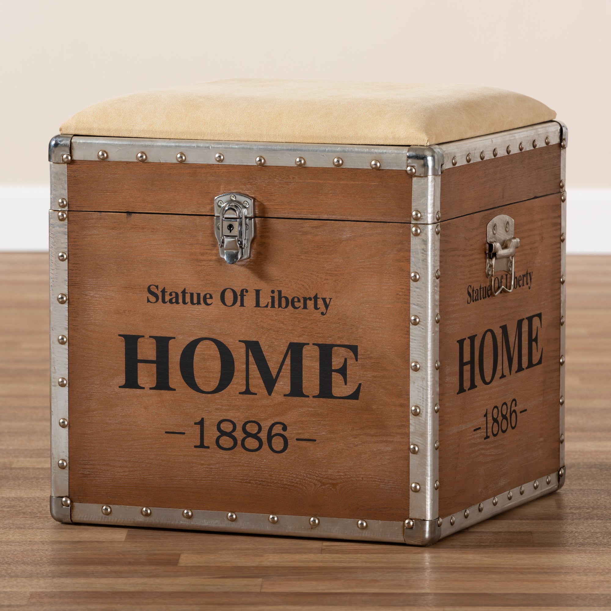 Violetta Vintage Industrial Fabric Upholstered Wood Storage Trunk