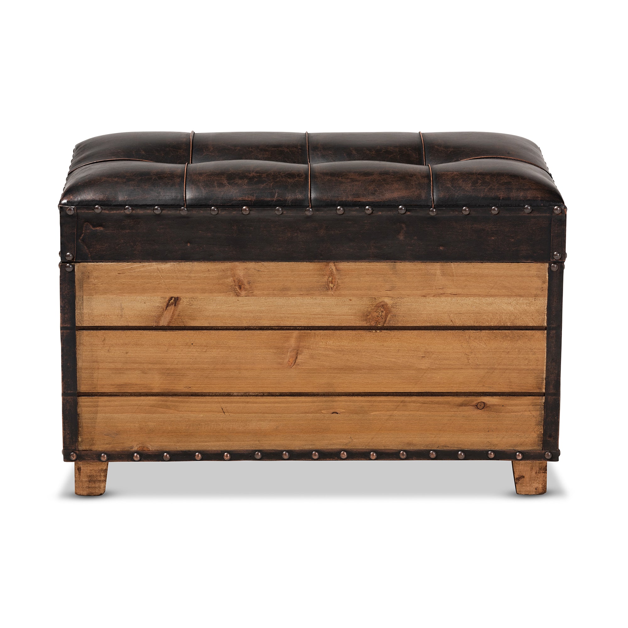 Marelli Rustic Faux Leather Upholstered 2-Piece Wood Storage Trunk Ottoman Set