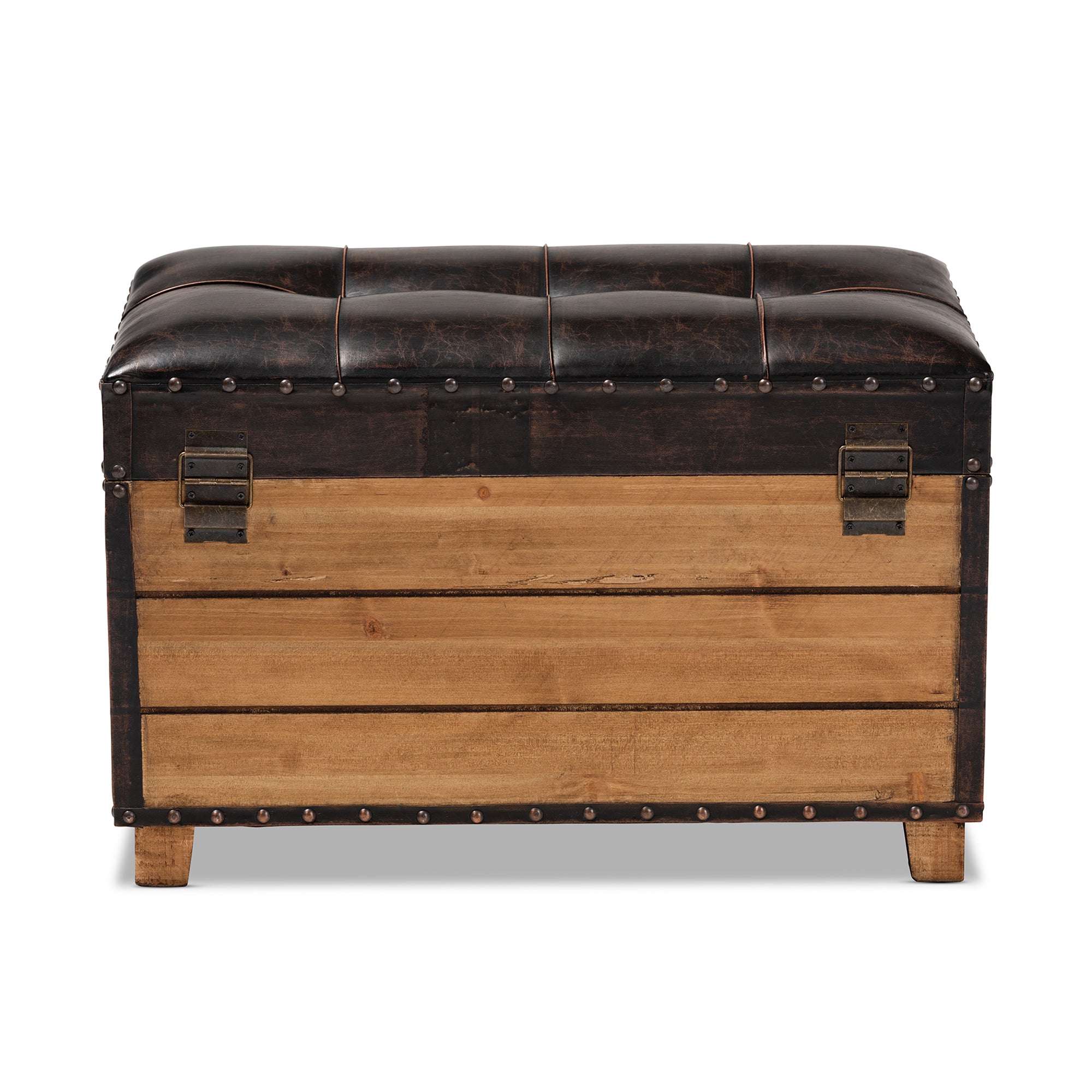 Marelli Rustic Faux Leather Upholstered 2-Piece Wood Storage Trunk Ottoman Set