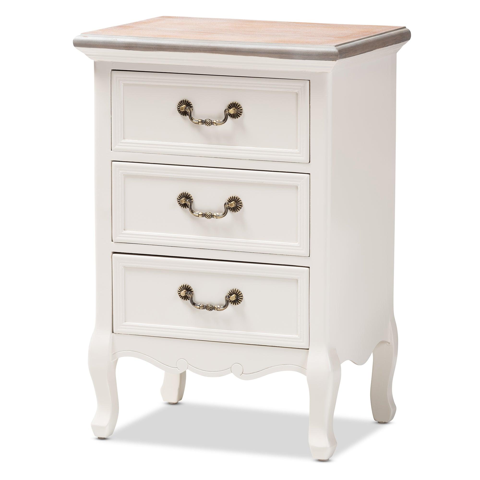 Capucine Antique French Country Cottage Two Tone washed and Finished Wood 3-Drawer End Table