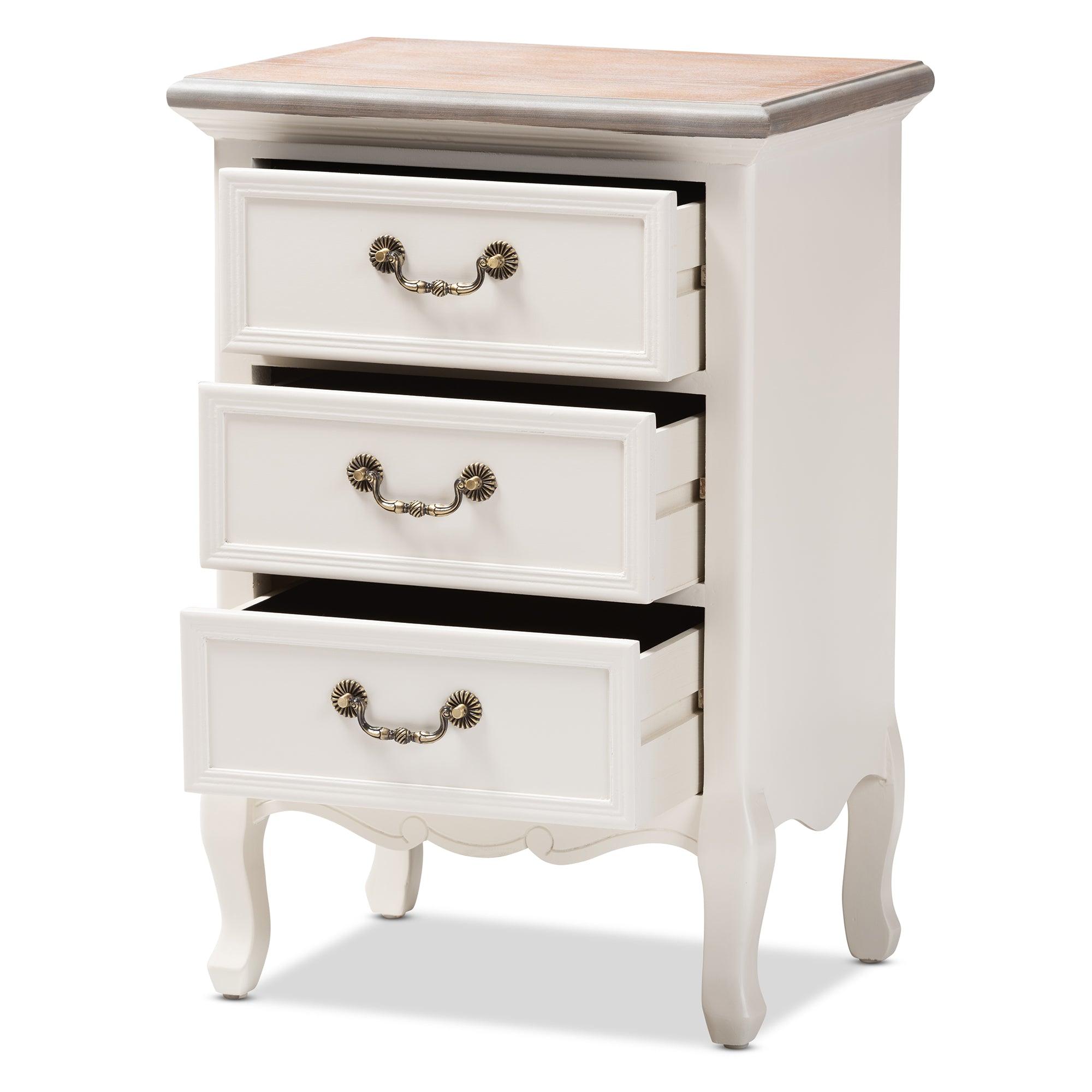Capucine Antique French Country Cottage Two Tone washed and Finished Wood 3-Drawer End Table
