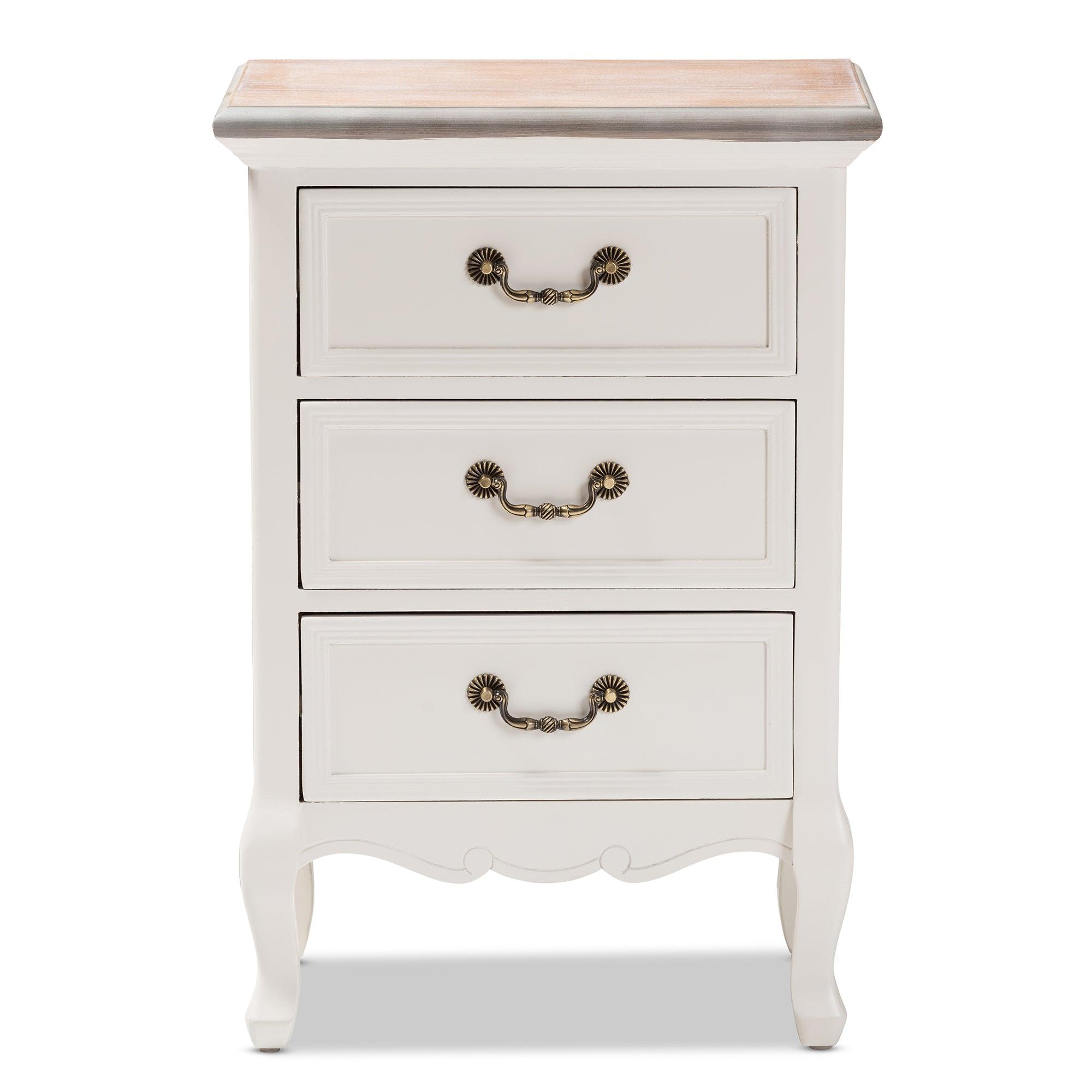 Capucine Antique French Country Cottage Two Tone washed and Finished Wood 3-Drawer End Table