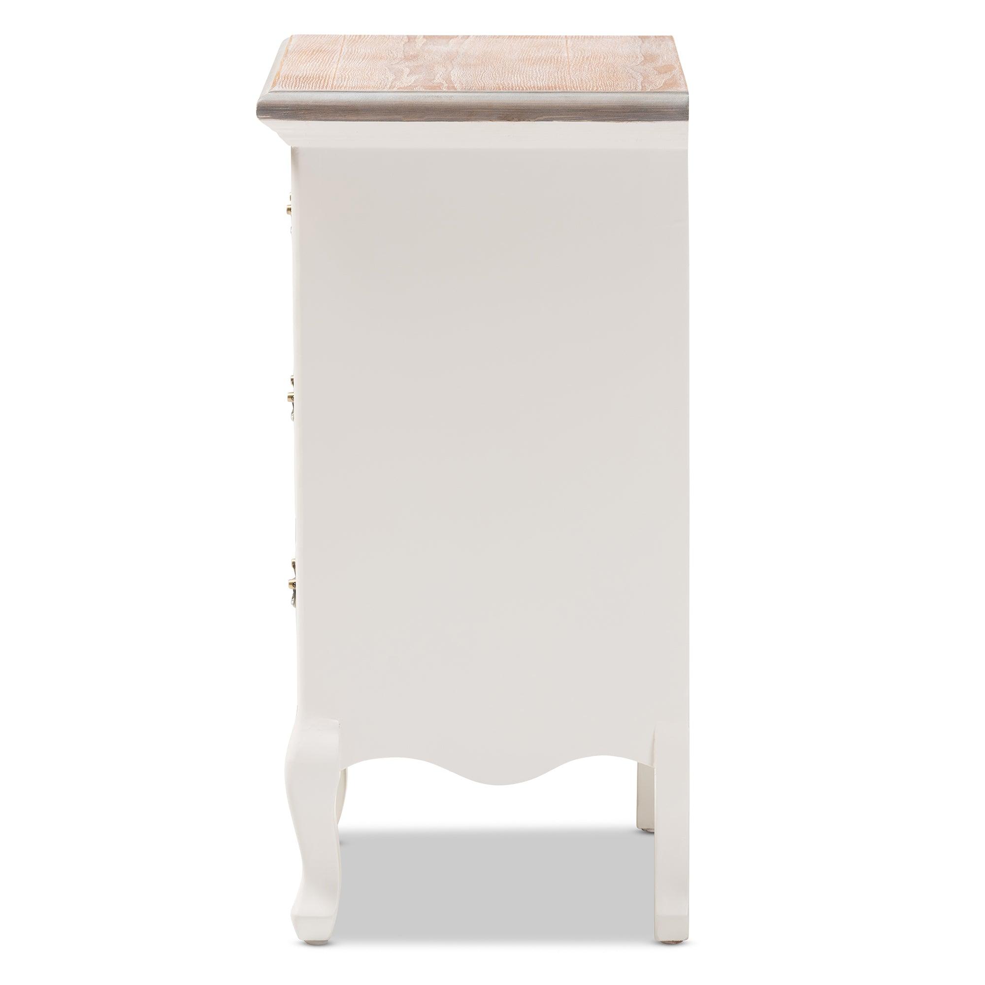 Capucine Antique French Country Cottage Two Tone washed and Finished Wood 3-Drawer End Table